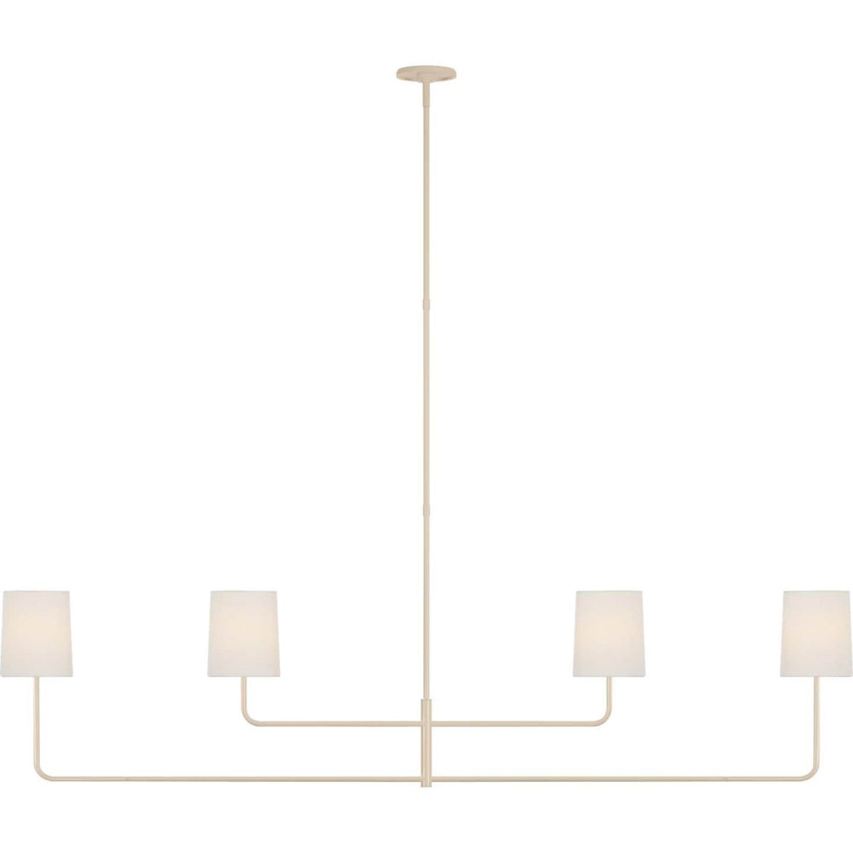 Barbara Barry Go Lightly 70" Four Light Linear Chandelier in China White with Linen Shades W6" x 70"