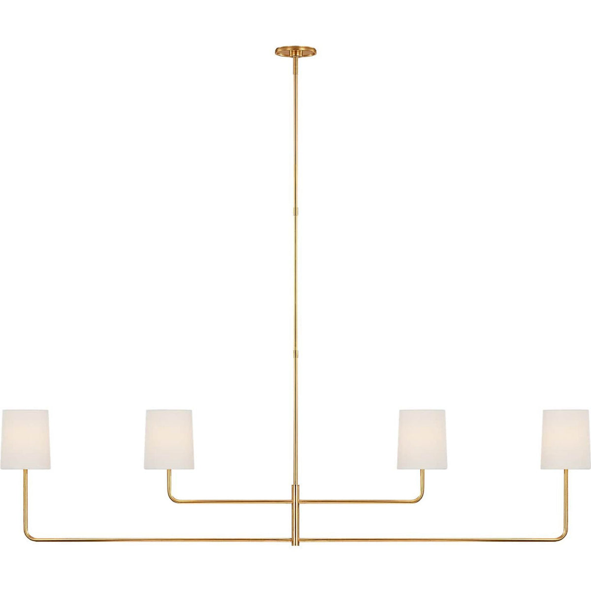 Barbara Barry Go Lightly 70" Four Light Linear Chandelier in Gild with Linen Shades W6" x 70"