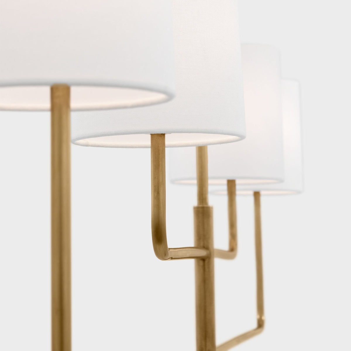 Barbara Barry Go Lightly 70" Four Light Linear Chandelier in Soft Brass with Linen Shades W6" x 70"