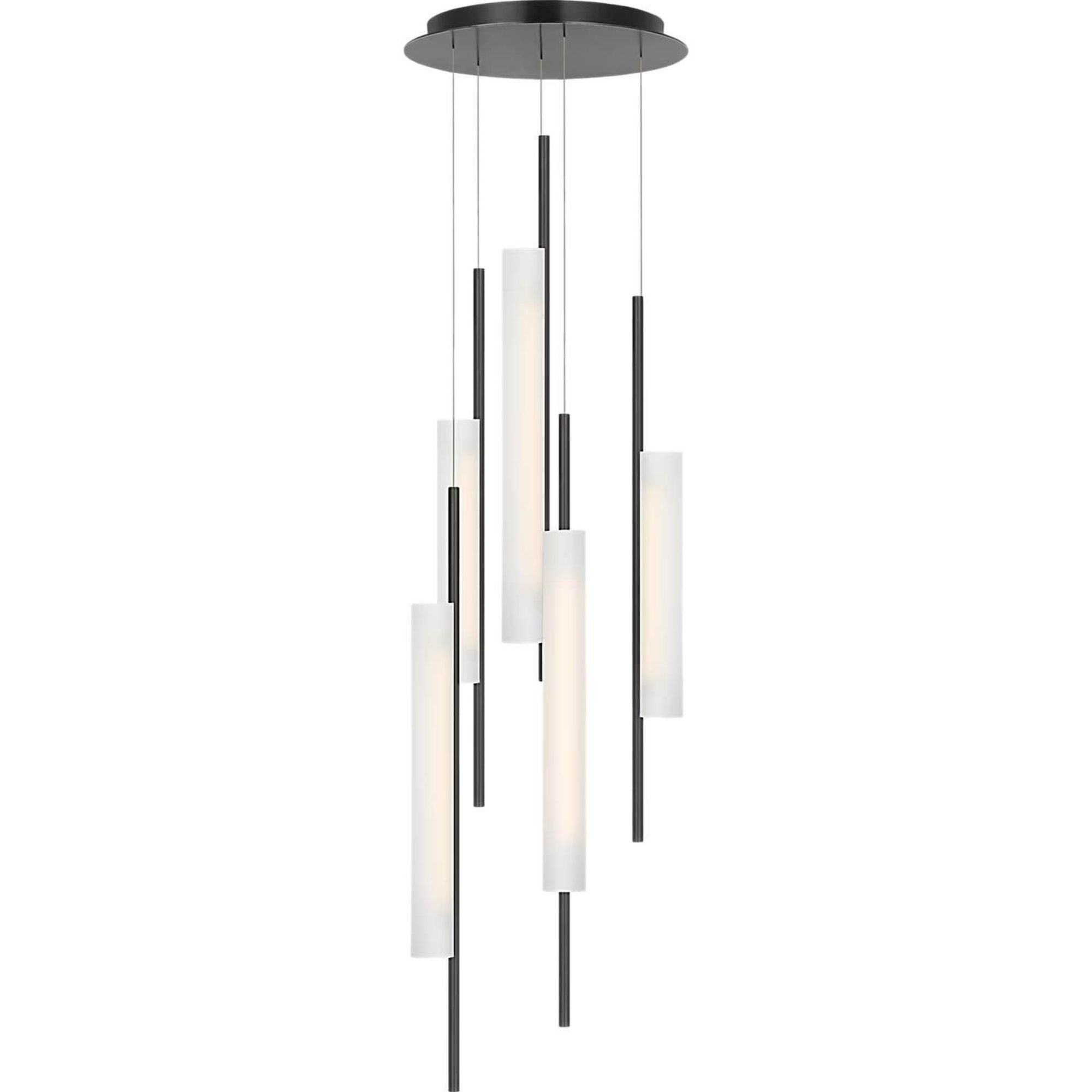 Barbara Barry Windchime 17" 5 Light Chandelier in Bronze with Soft Etched Glass W17.25"