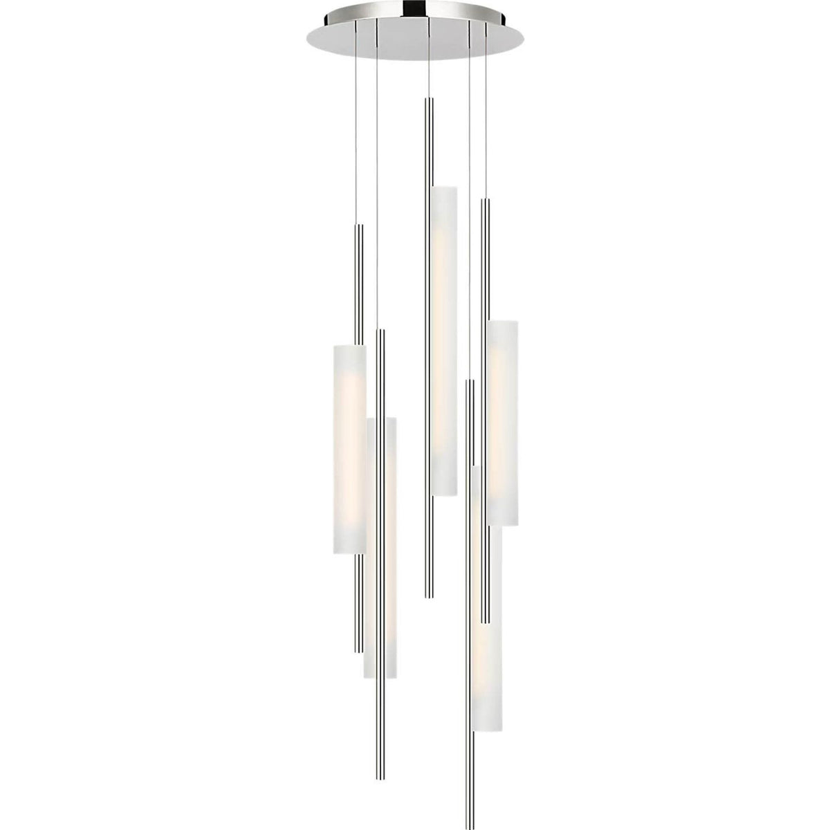Barbara Barry Windchime 17" 5 Light Chandelier in Polished Nickel with Soft Etched Glass W17.25"