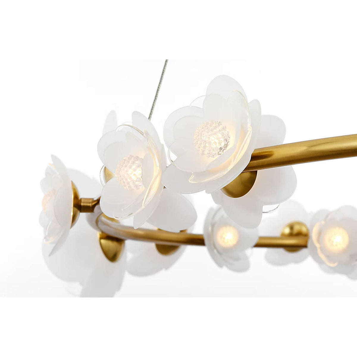 Barbara Barry Petaluma 35" Ring Chandelier in Soft Lacquered Brass with Etched and Clear Glass Flowers W34.5"