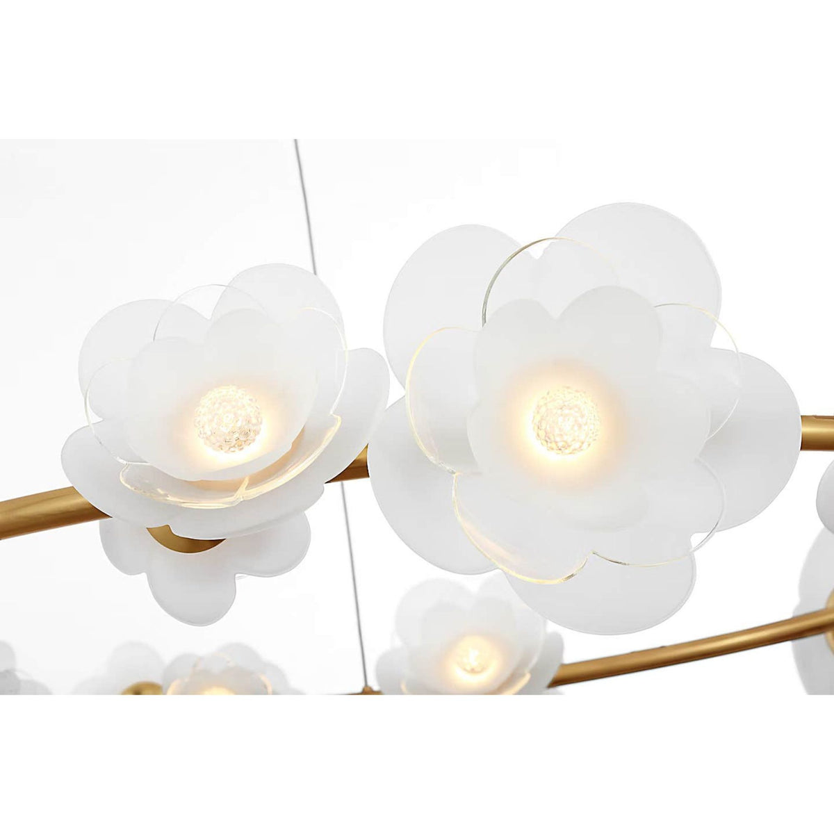 Barbara Barry Petaluma 35" Ring Chandelier in Soft Lacquered Brass with Etched and Clear Glass Flowers W34.5"