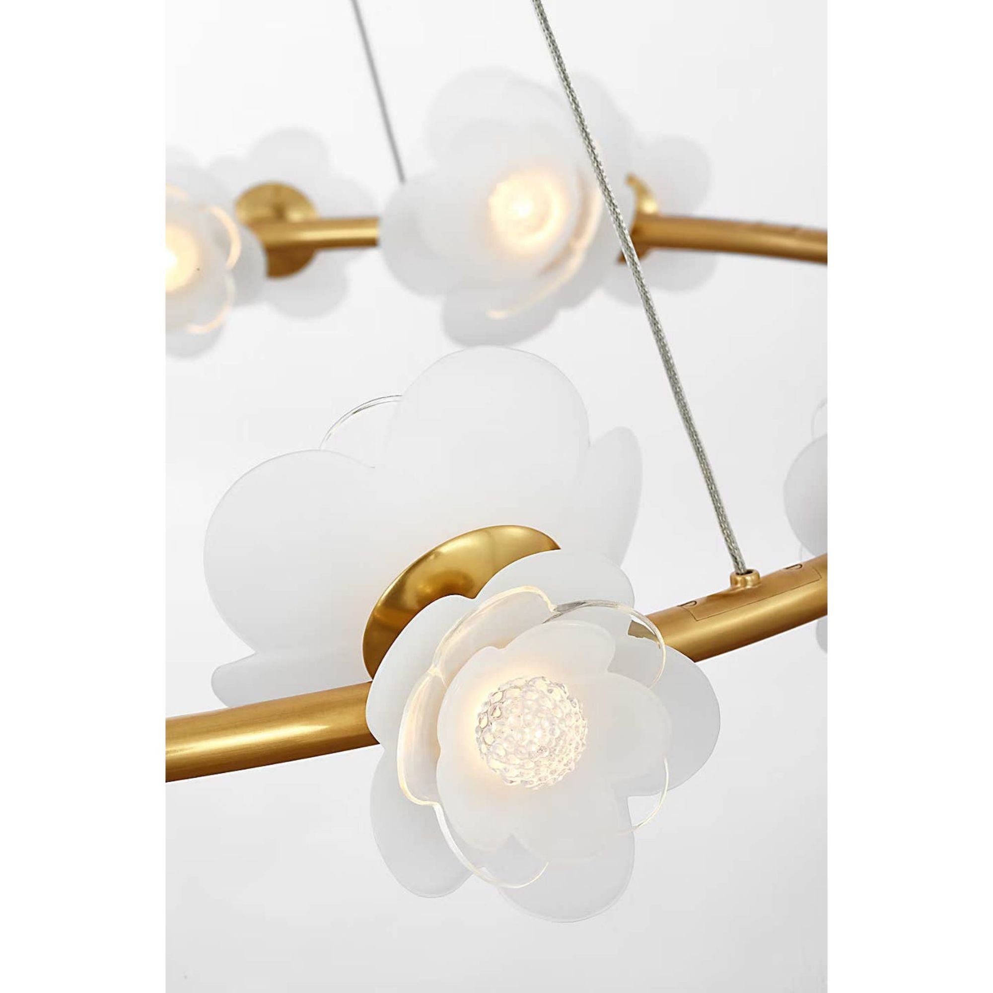 Barbara Barry Petaluma 35" Ring Chandelier in Soft Lacquered Brass with Etched and Clear Glass Flowers W34.5"