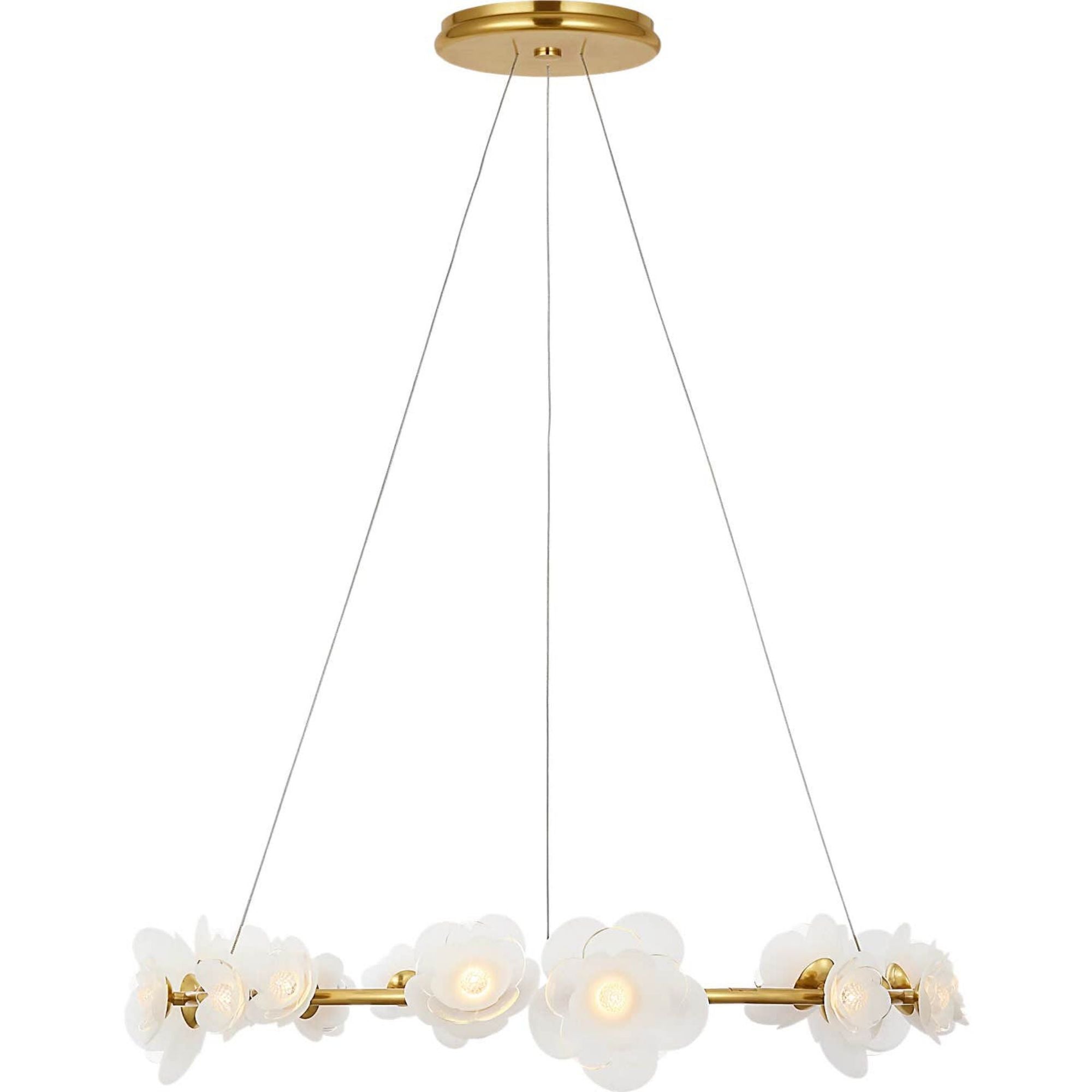 Barbara Barry Petaluma 35" Ring Chandelier in Soft Lacquered Brass with Etched and Clear Glass Flowers W34.5"