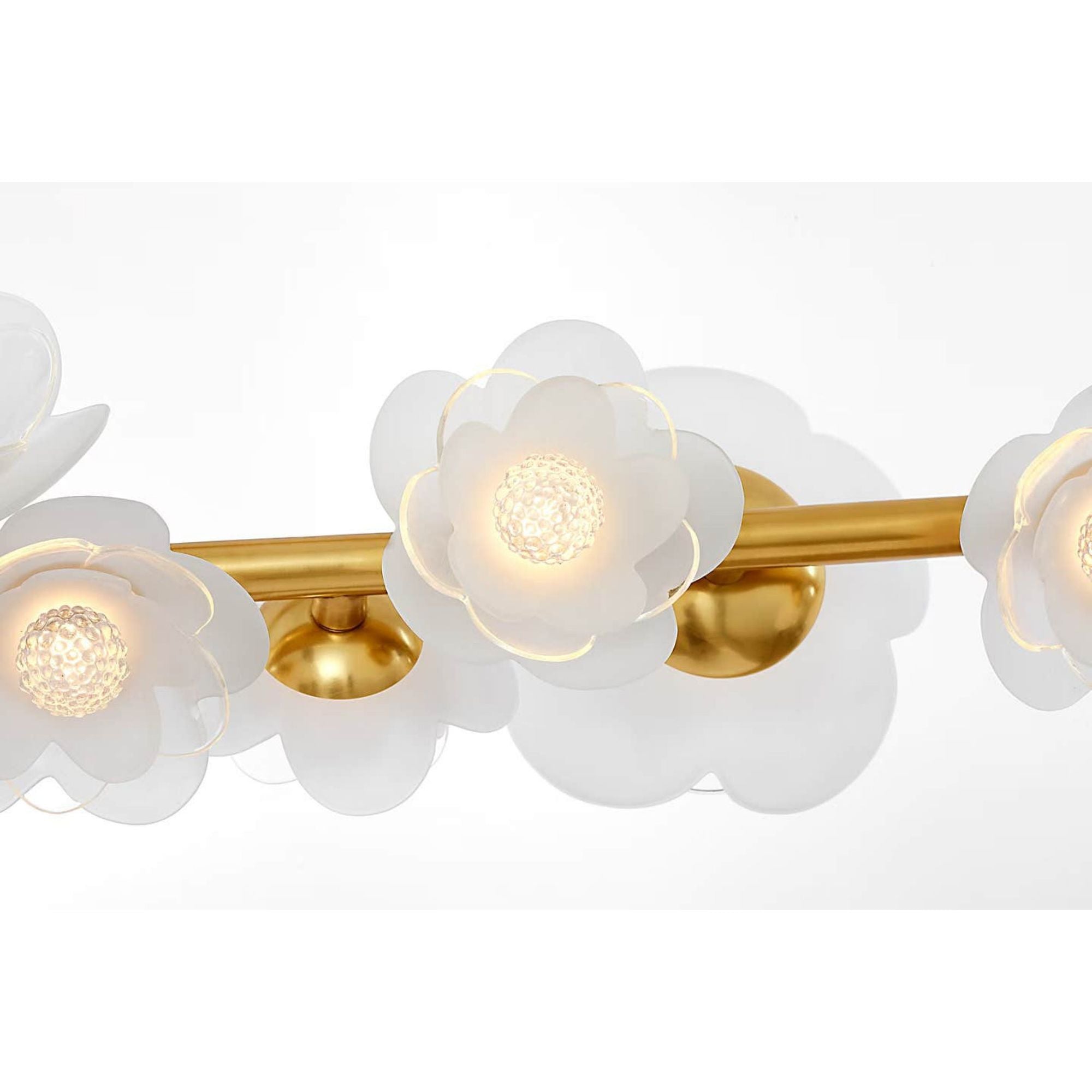 Barbara Barry Petaluma 63" Linear Chandelier in Soft Lacquered Brass with Etched and Clear Glass Flowers W6.75" x 63"