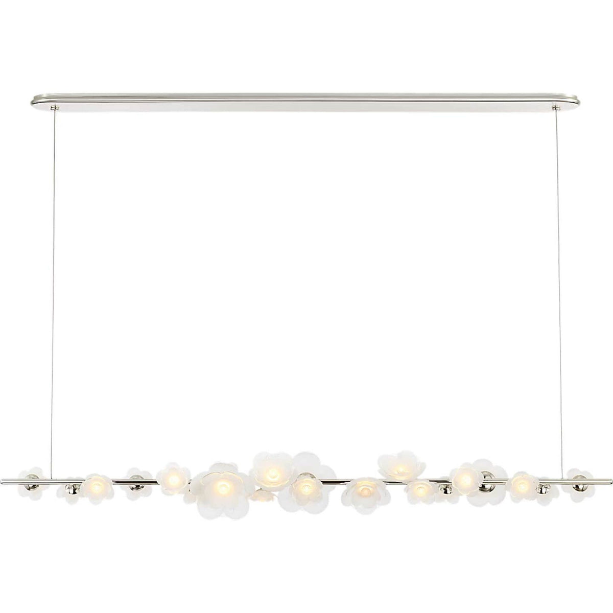 Barbara Barry Petaluma 63" Linear Chandelier in Soft Silver with Etched and Clear Glass Flowers W6.75" x 63"