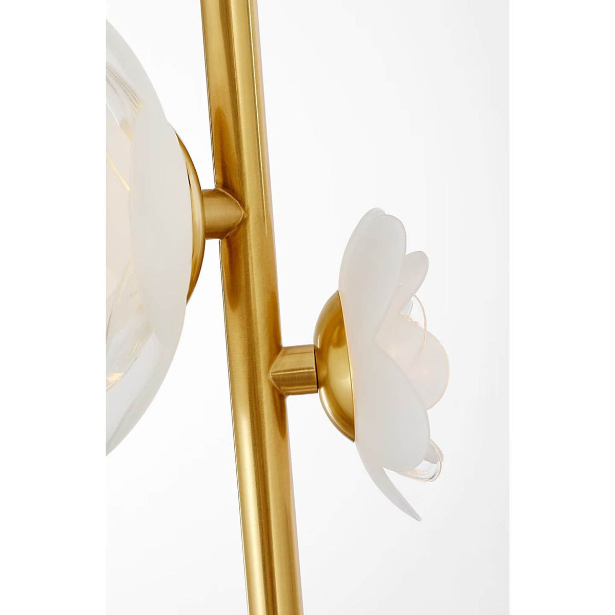 Barbara Barry Petaluma 7" Vertical Pendant in Soft Lacquered Brass with Etched and Clear Glass Flowers W7.25"
