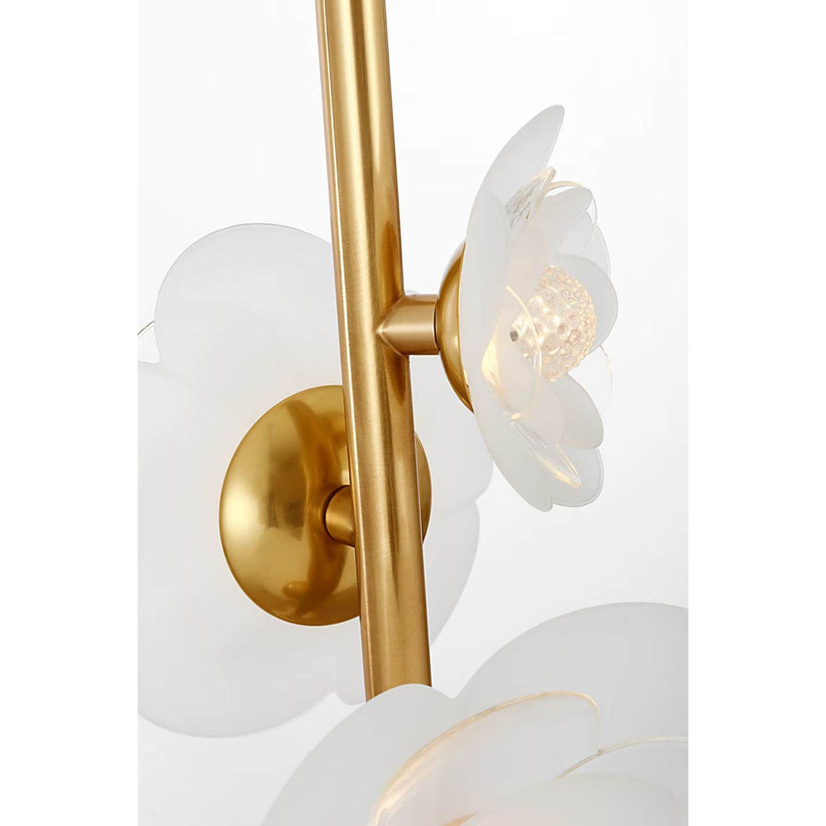 Barbara Barry Petaluma 7" Vertical Pendant in Soft Lacquered Brass with Etched and Clear Glass Flowers W7.25"