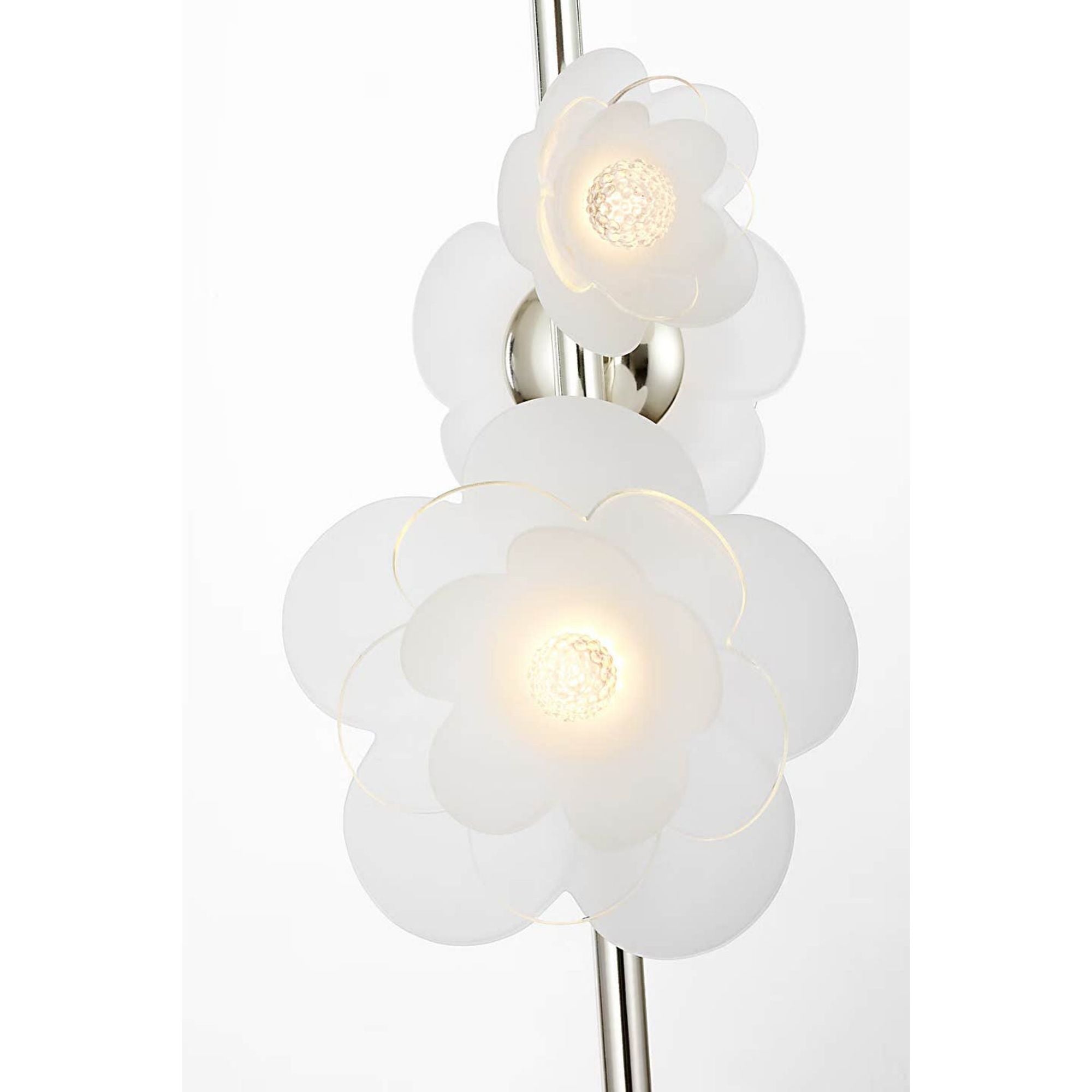 Barbara Barry Petaluma 7" Vertical Pendant in Soft Silver with Etched and Clear Glass Flowers W7.25"