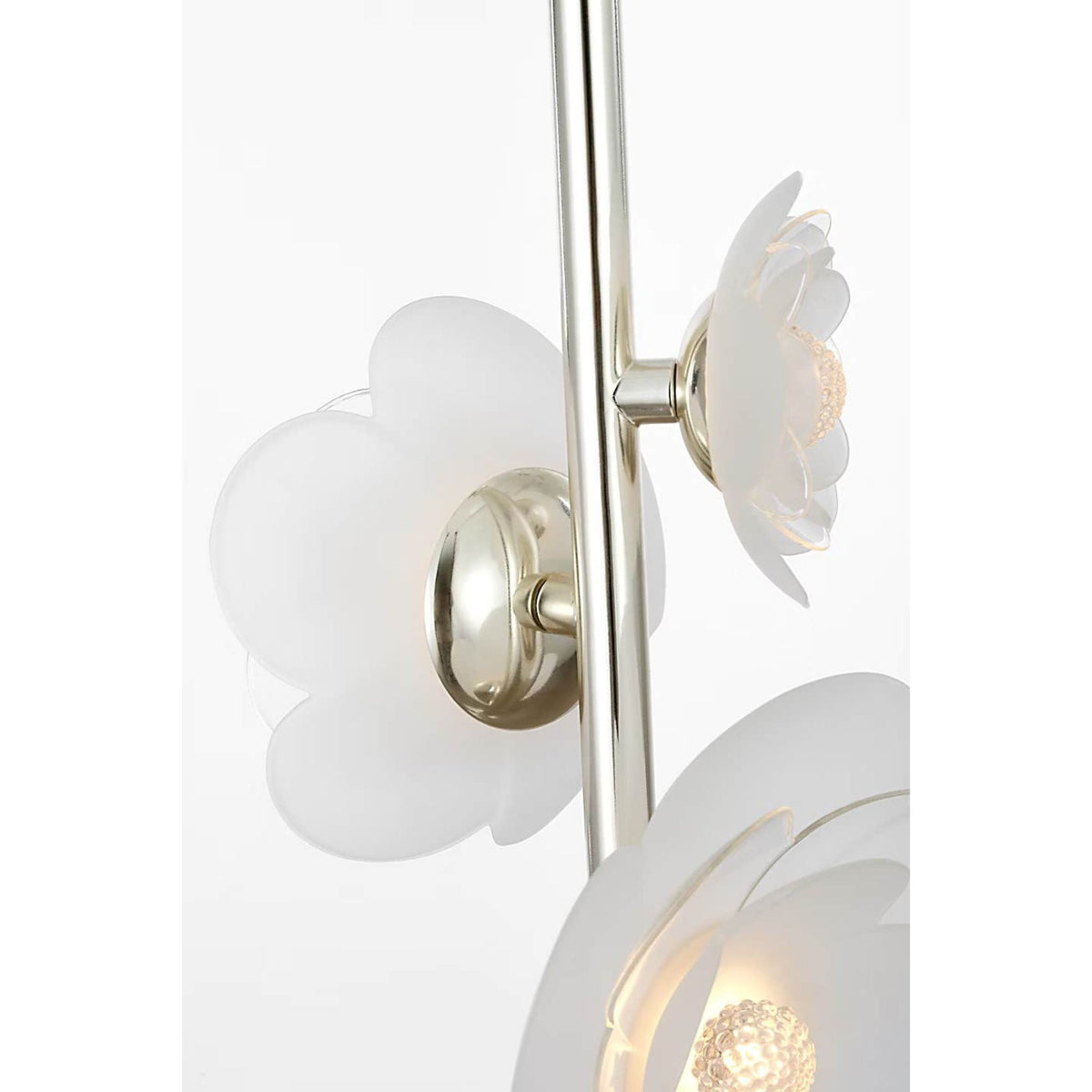 Barbara Barry Petaluma 7" Vertical Pendant in Soft Silver with Etched and Clear Glass Flowers W7.25"