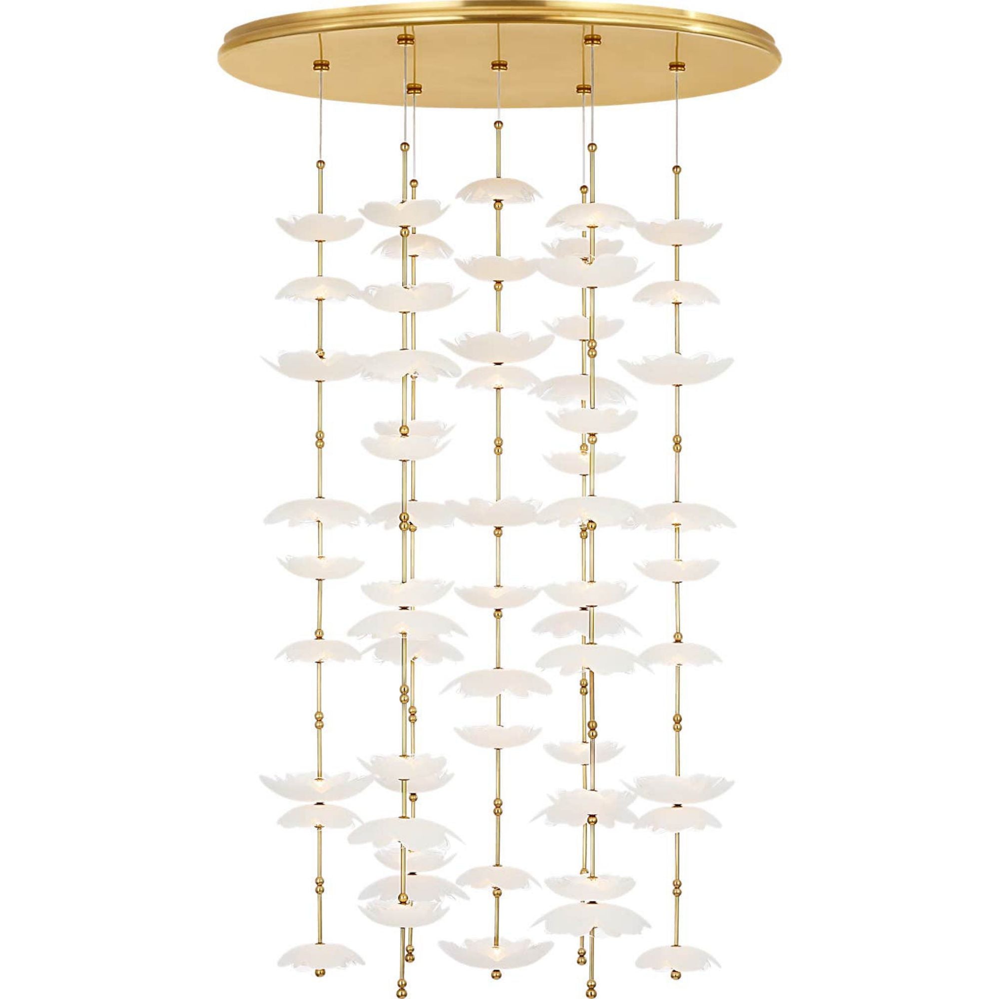 Barbara Barry Petaluma 28" Cascading Chandelier in Soft Lacquered Brass with Etched and Clear Glass Flowers W32"