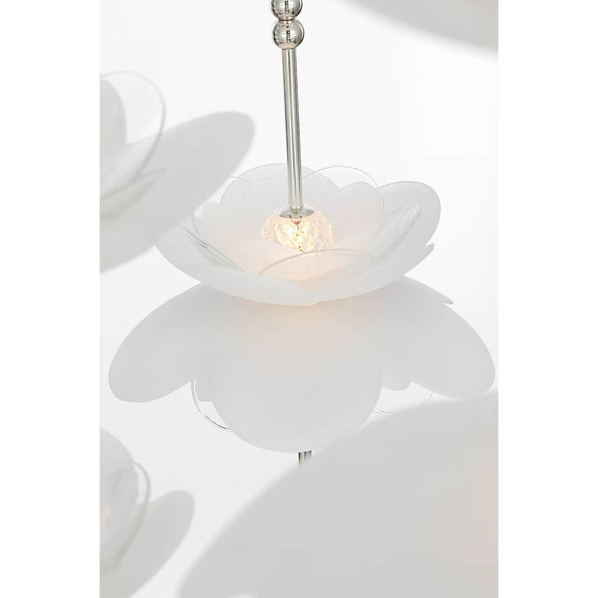 Barbara Barry Petaluma 28" Cascading Chandelier in Soft Silver with Etched and Clear Glass Flowers W32"