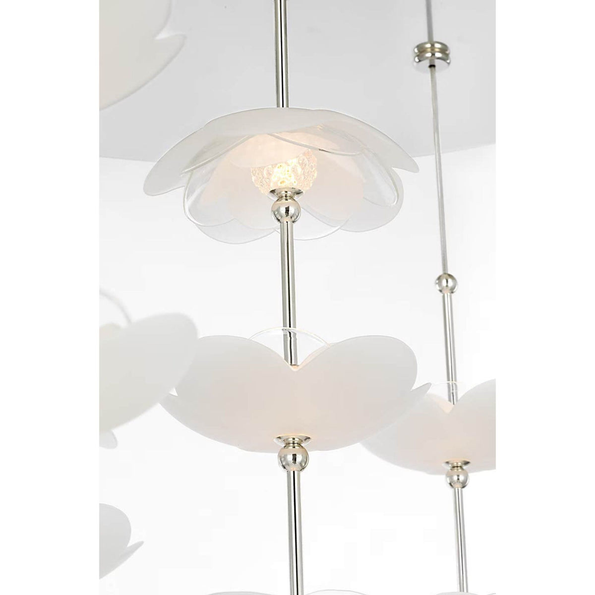 Barbara Barry Petaluma 28" Cascading Chandelier in Soft Silver with Etched and Clear Glass Flowers W32"
