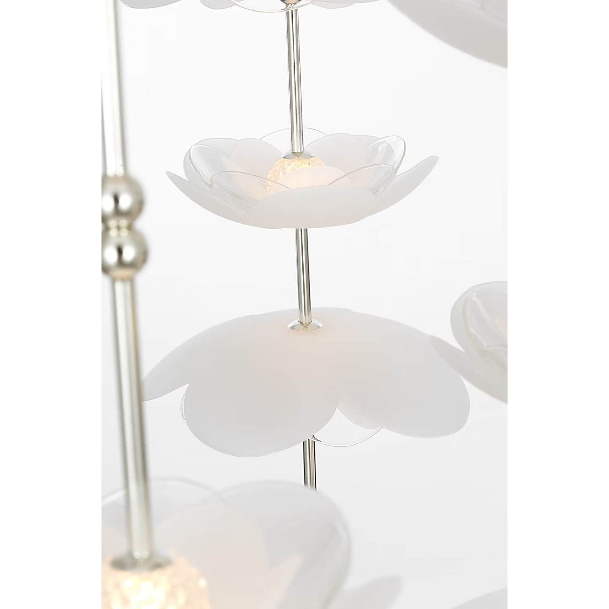 Barbara Barry Petaluma 28" Cascading Chandelier in Soft Silver with Etched and Clear Glass Flowers W32"