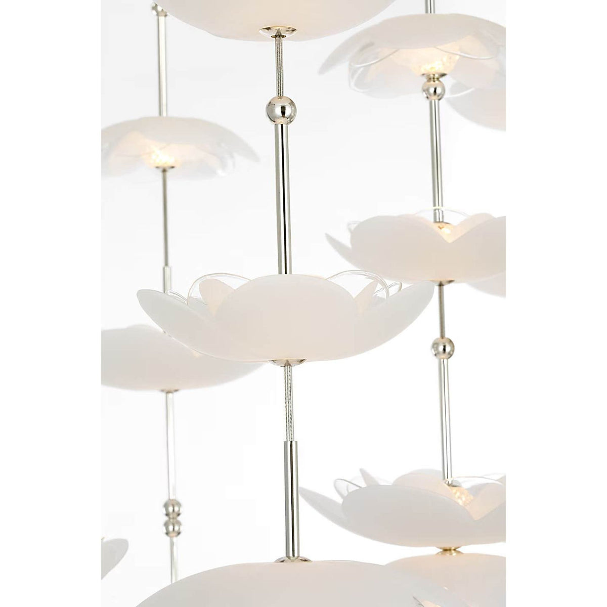 Barbara Barry Petaluma 28" Cascading Chandelier in Soft Silver with Etched and Clear Glass Flowers W32"