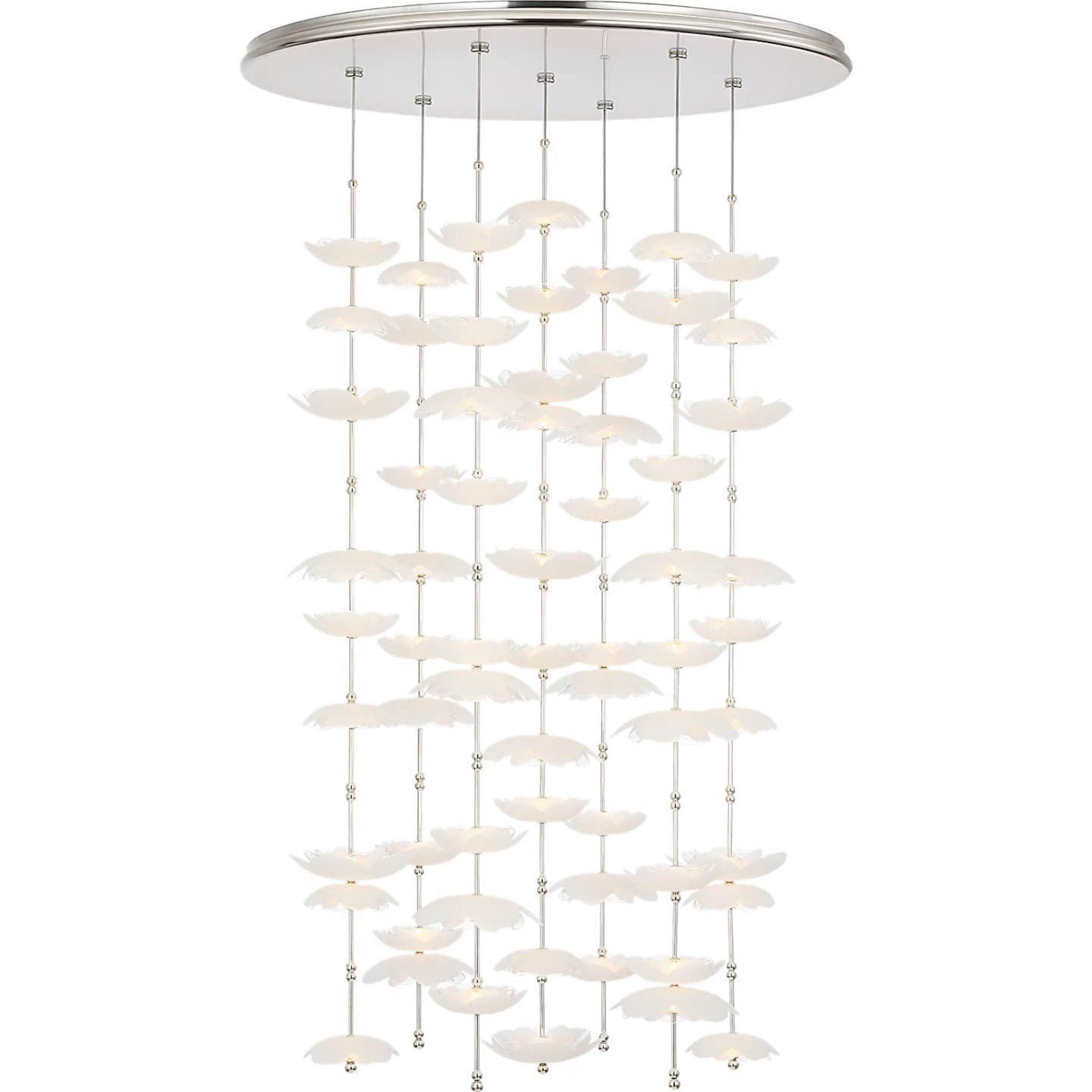 Barbara Barry Petaluma 28" Cascading Chandelier in Soft Silver with Etched and Clear Glass Flowers W32"
