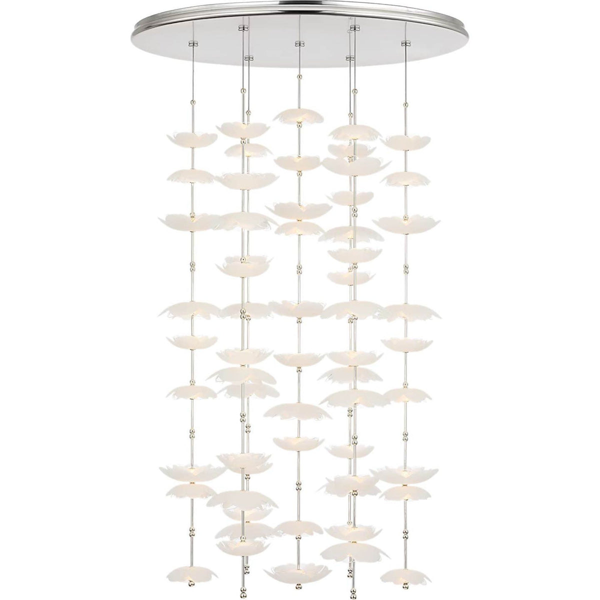 Barbara Barry Petaluma 28" Cascading Chandelier in Soft Silver with Etched and Clear Glass Flowers W32"