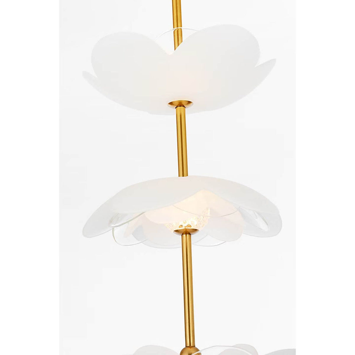 Barbara Barry Petaluma 7" Cascading Pendant in Soft Lacquered Brass with Etched and Clear Glass Flowers W7.25"