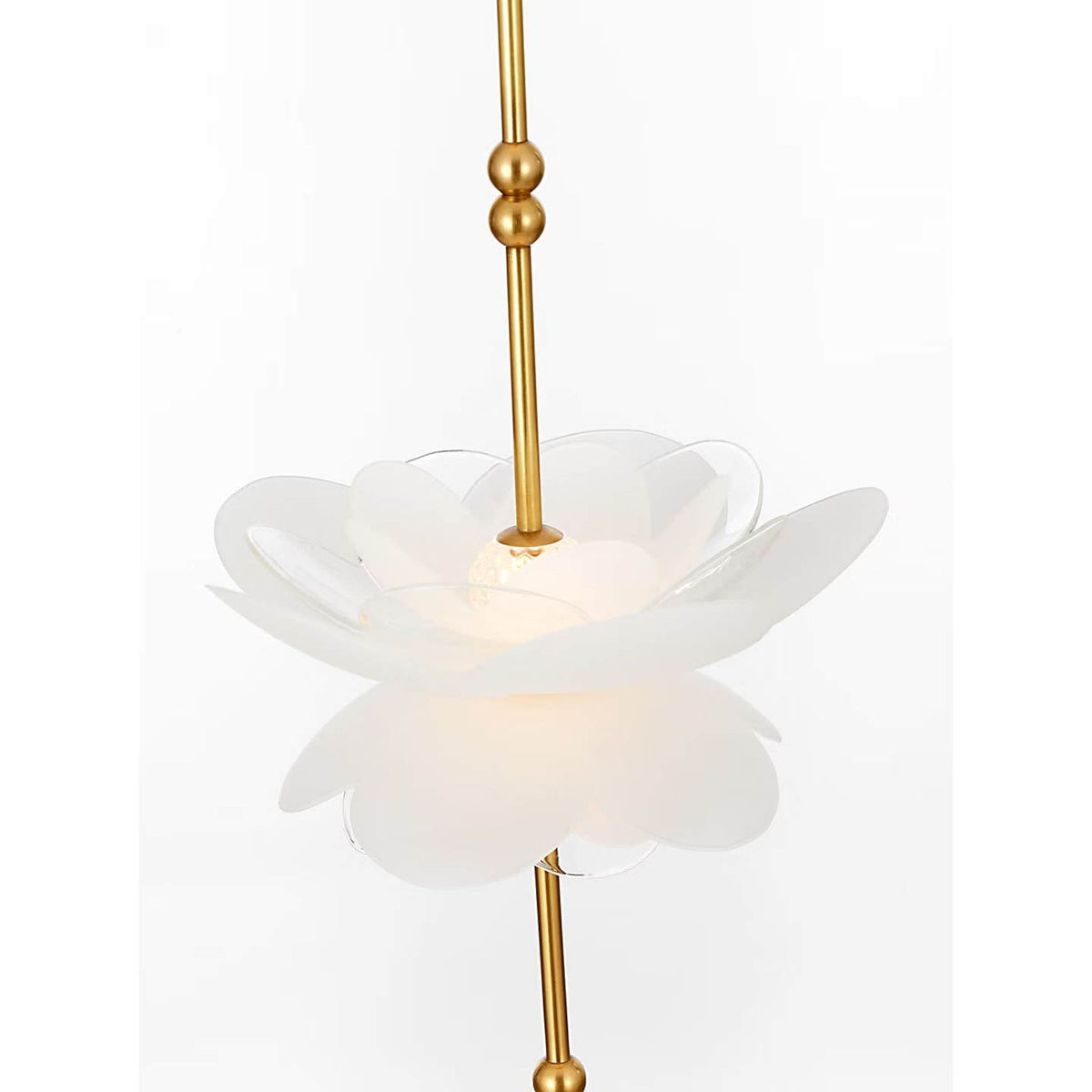 Barbara Barry Petaluma 7" Cascading Pendant in Soft Lacquered Brass with Etched and Clear Glass Flowers W7.25"