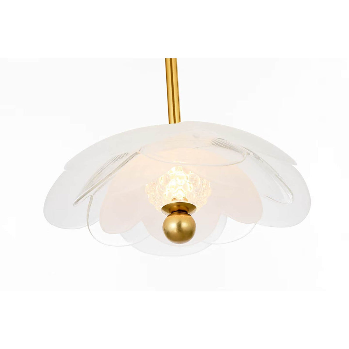 Barbara Barry Petaluma 7" Cascading Pendant in Soft Lacquered Brass with Etched and Clear Glass Flowers W7.25"