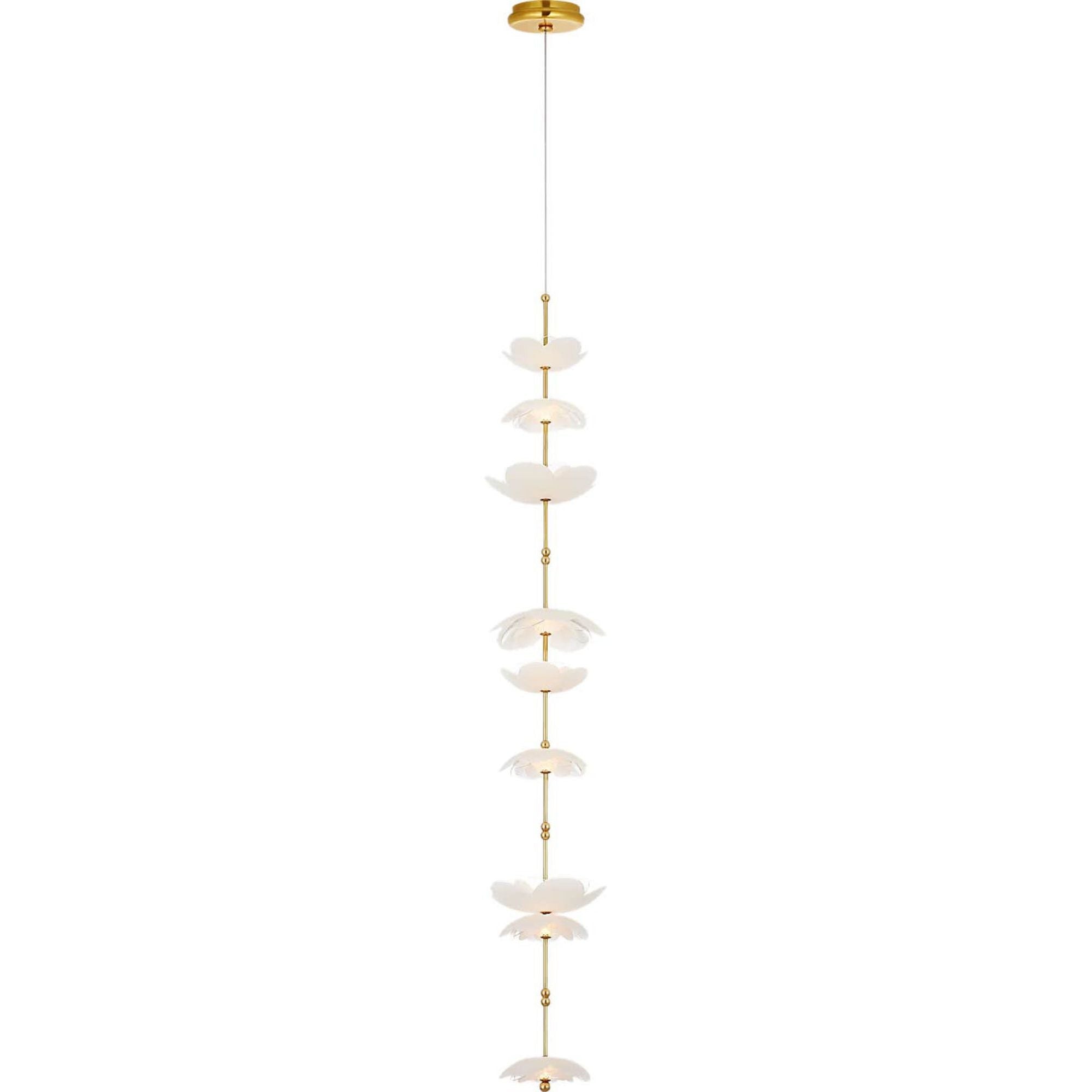 Barbara Barry Petaluma 7" Cascading Pendant in Soft Lacquered Brass with Etched and Clear Glass Flowers W7.25"