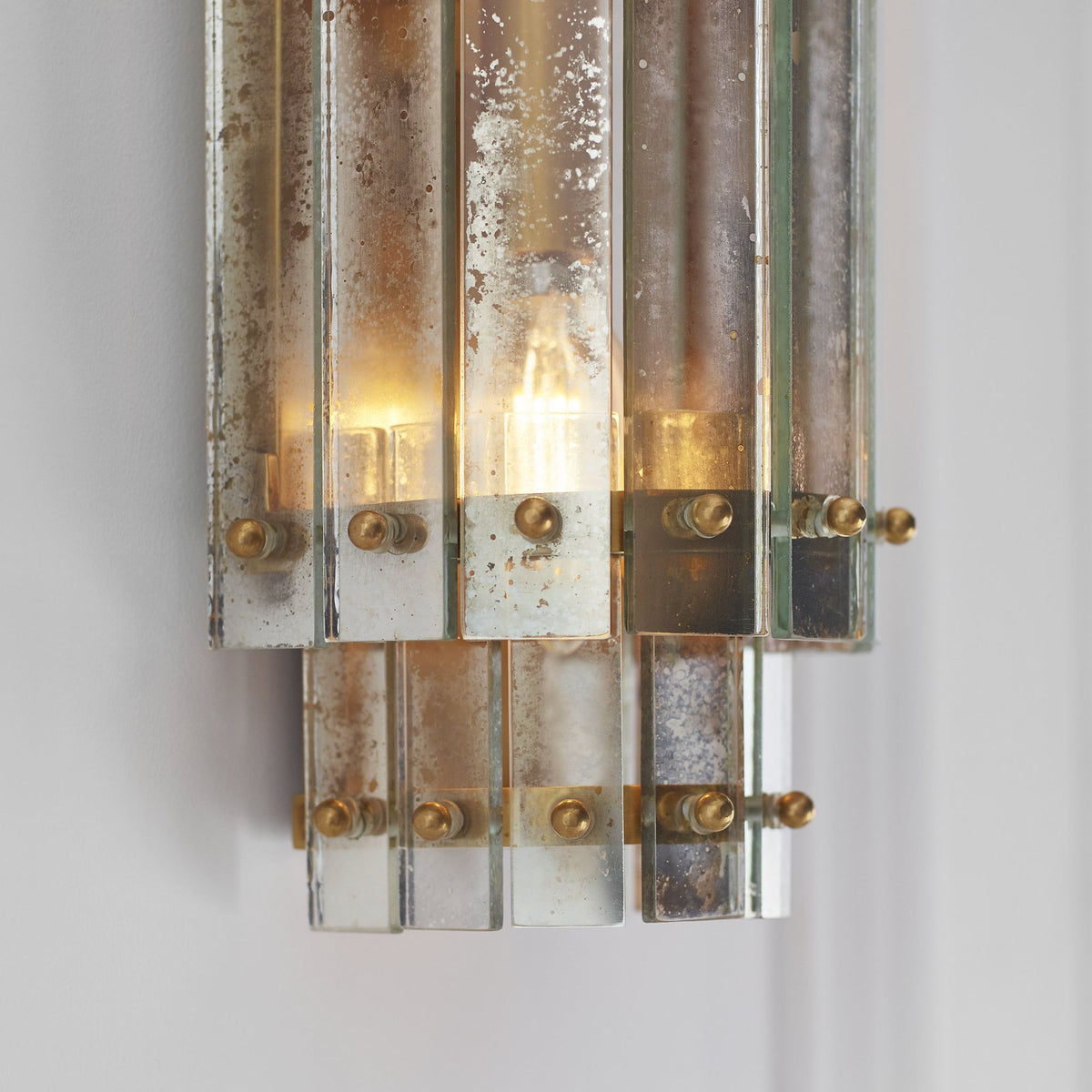 Carrier and Company Cadence Small Tiered Sconce in Hand-Rubbed Antique Brass with Antique Mirror W5.5" x H14.5" x E4.75"
