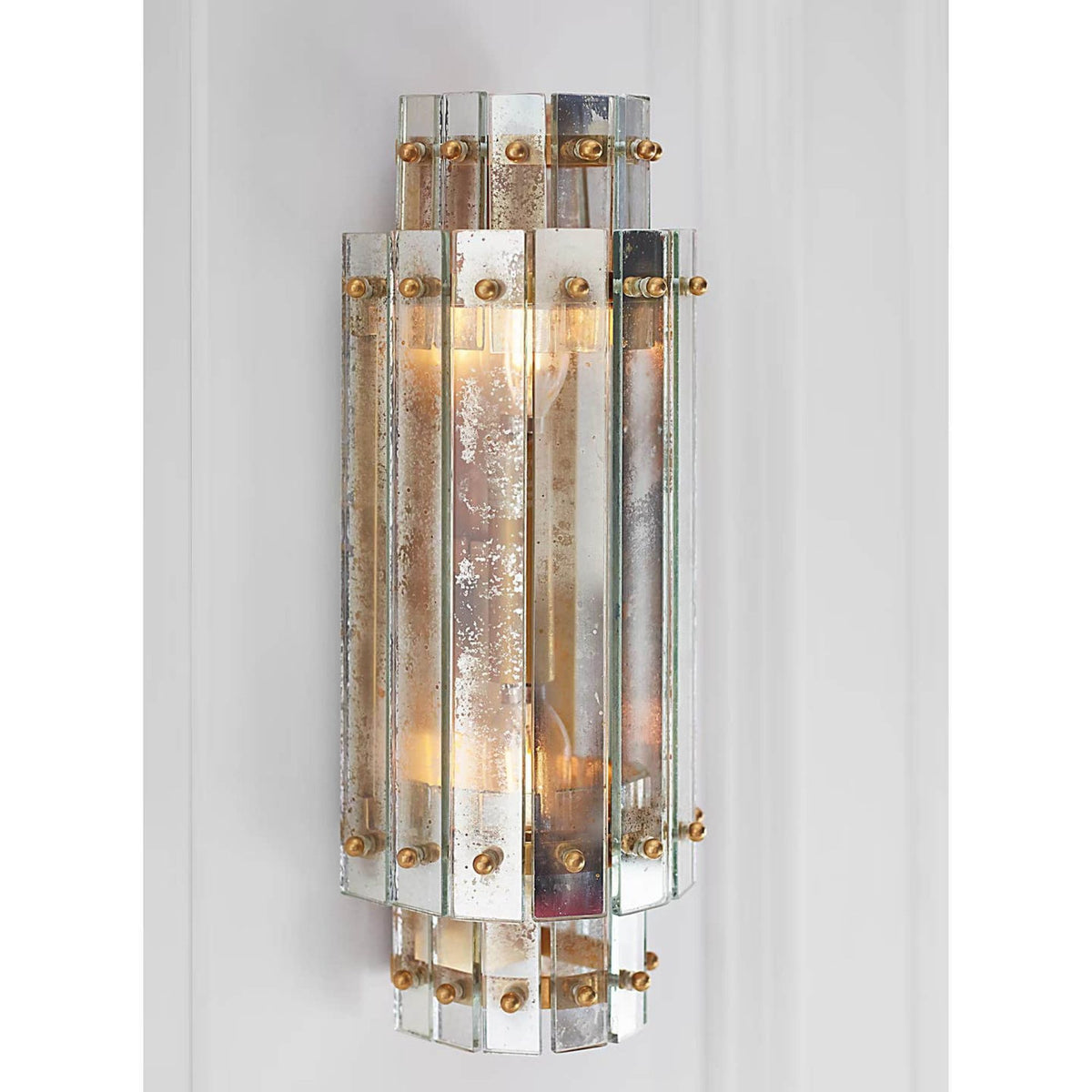 Carrier and Company Cadence Small Tiered Sconce in Hand-Rubbed Antique Brass with Antique Mirror W5.5" x H14.5" x E4.75"