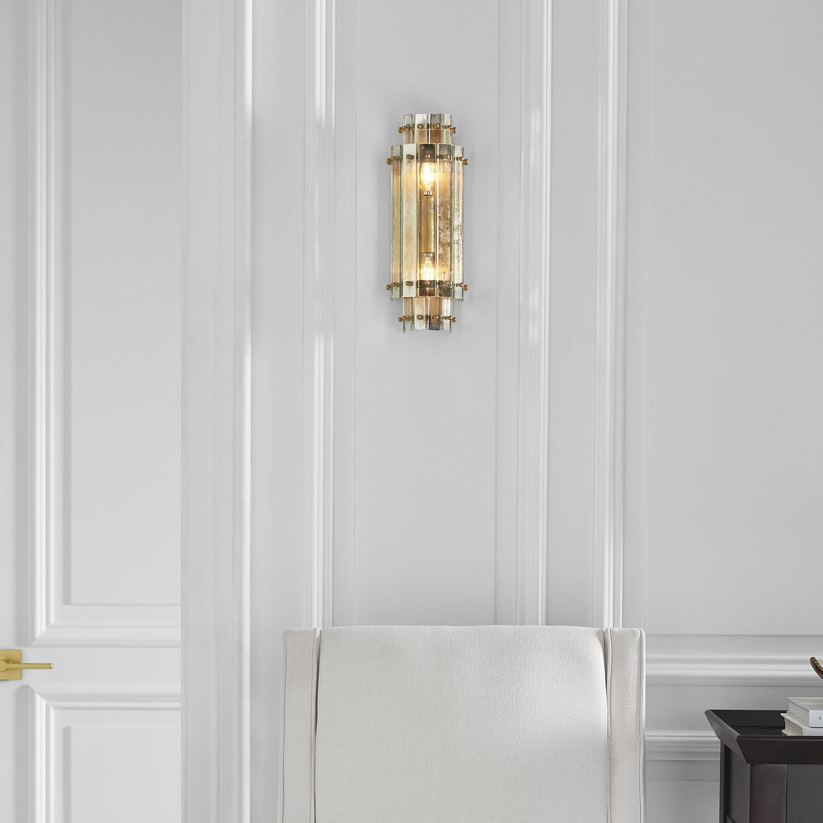 Carrier and Company Cadence Small Tiered Sconce in Hand-Rubbed Antique Brass with Antique Mirror W5.5" x H14.5" x E4.75"