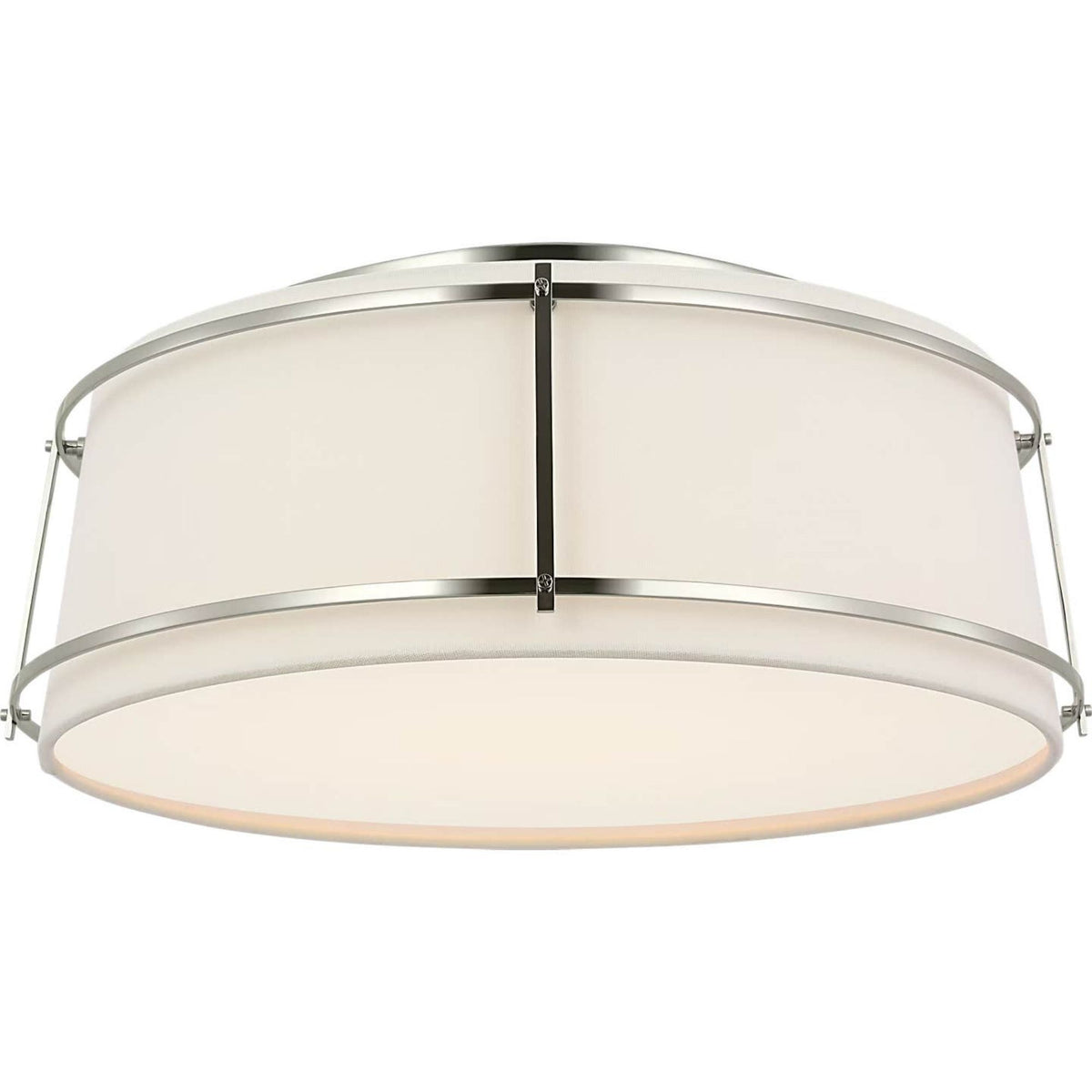 Carrier and Company Callaway 18" Flush Mount in Polished Nickel with Linen Shade and Frosted Acrylic W17.25" x H6.5"