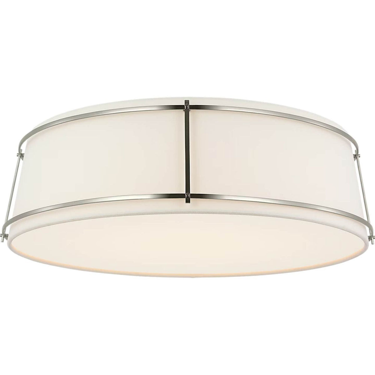 Carrier and Company Callaway 22" Flush Mount in Polished Nickel with Linen Shade and Frosted Acrylic W22.25" x H7"