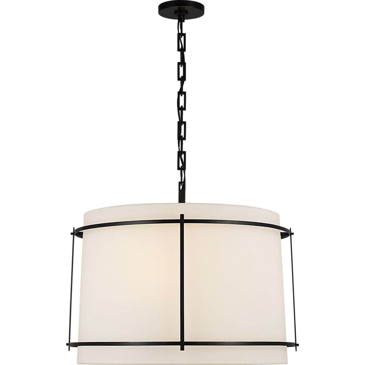 Carrier and Company Callaway Large Hanging Shade in Bronze with Linen Shade and Frosted Acrylic Diffuser W24.5" x H19.25"