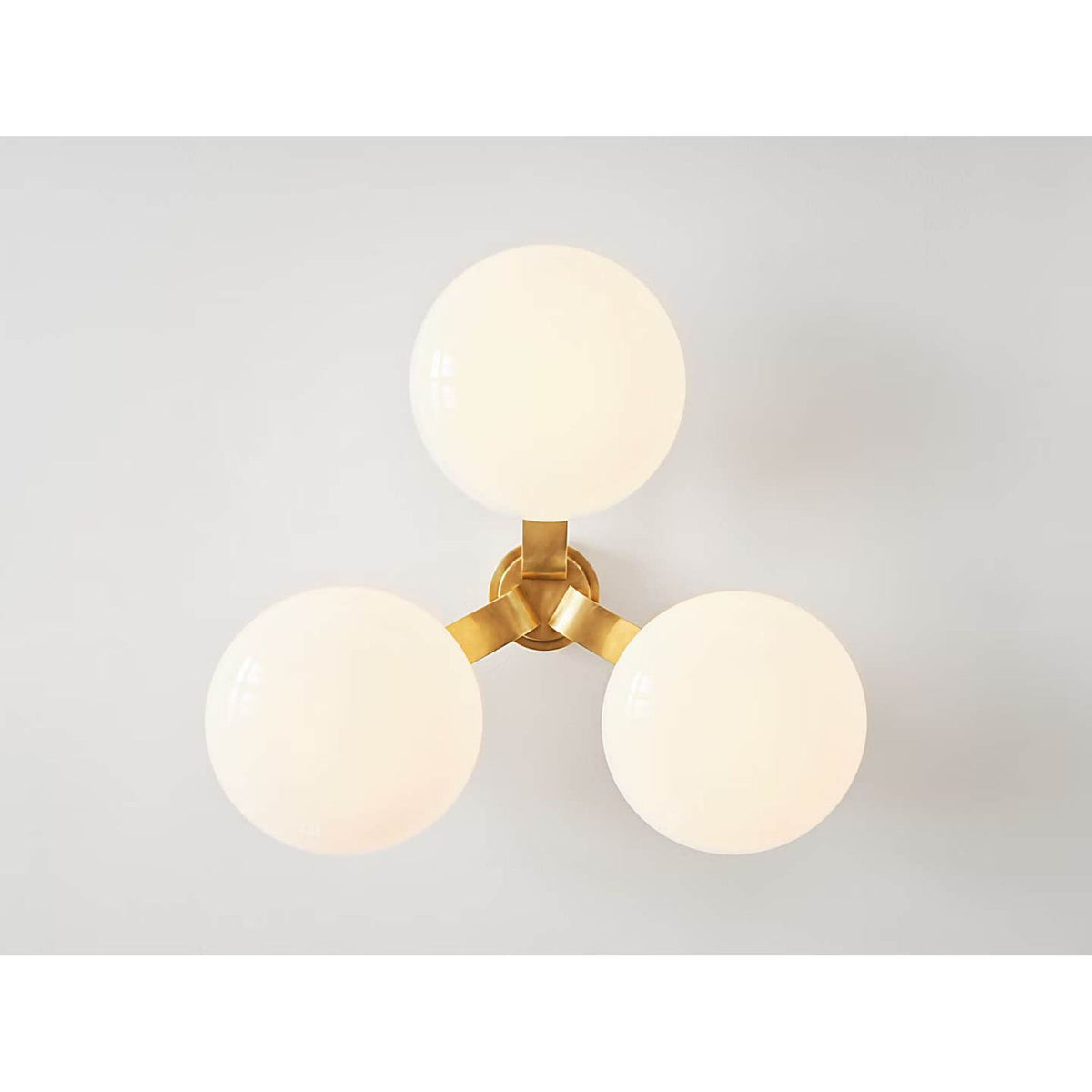 Champalimaud Marisol XL Triple Flush Mount in Soft Brass with White Glass W26.75" x H10"