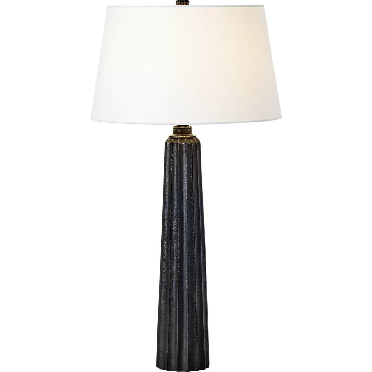 Chapman & Myers Fluted Spire Large Table Lamp in Aged Iron with Linen Shade W17" x H32.25"