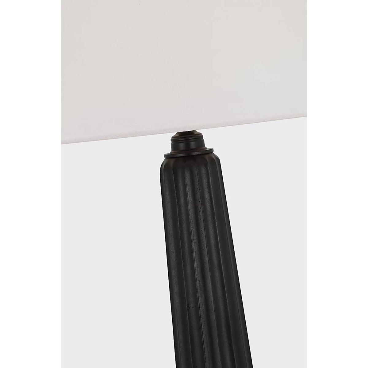 Chapman & Myers Fluted Spire Large Cordless Table Lamp in Aged Iron with Linen Shade W17" x H32.25"