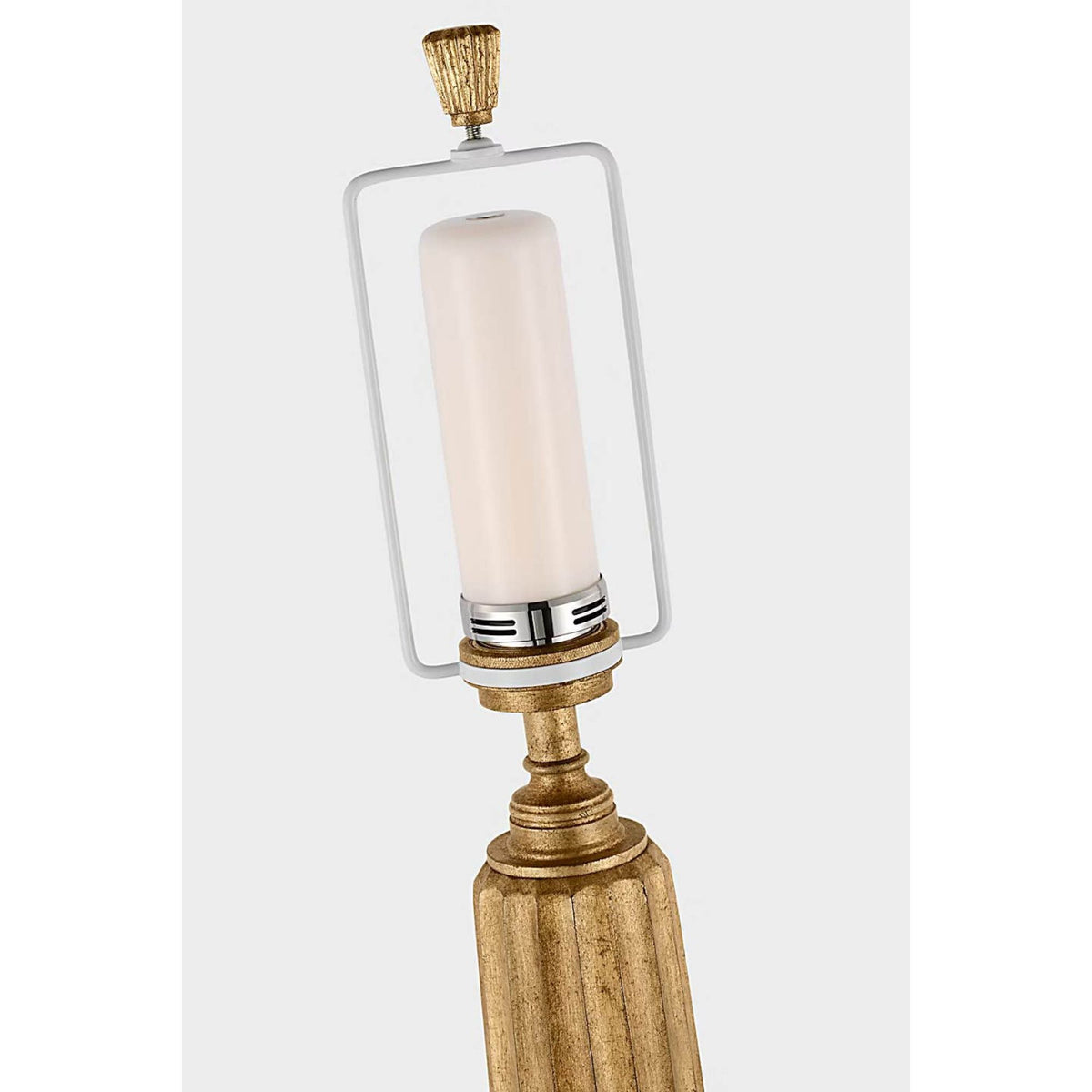 Chapman & Myers Fluted Spire Large Cordless Table Lamp in Gilded Iron with Linen Shade W17" x H32.25"