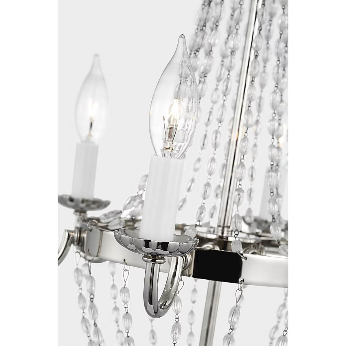 Chapman & Myers Petite Paris Flea Market Chandelier in Polished Nickel and Seeded Glass W16.75" x H17.75"
