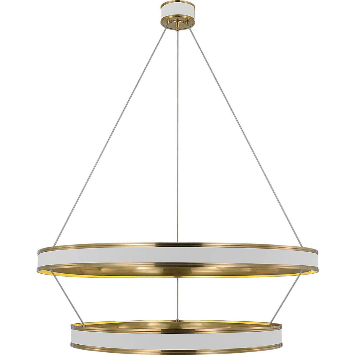 Chapman & Myers Connery 40" Two-Tier Ring Chandelier in Matte White and Antique-Burnished Brass W40.5"