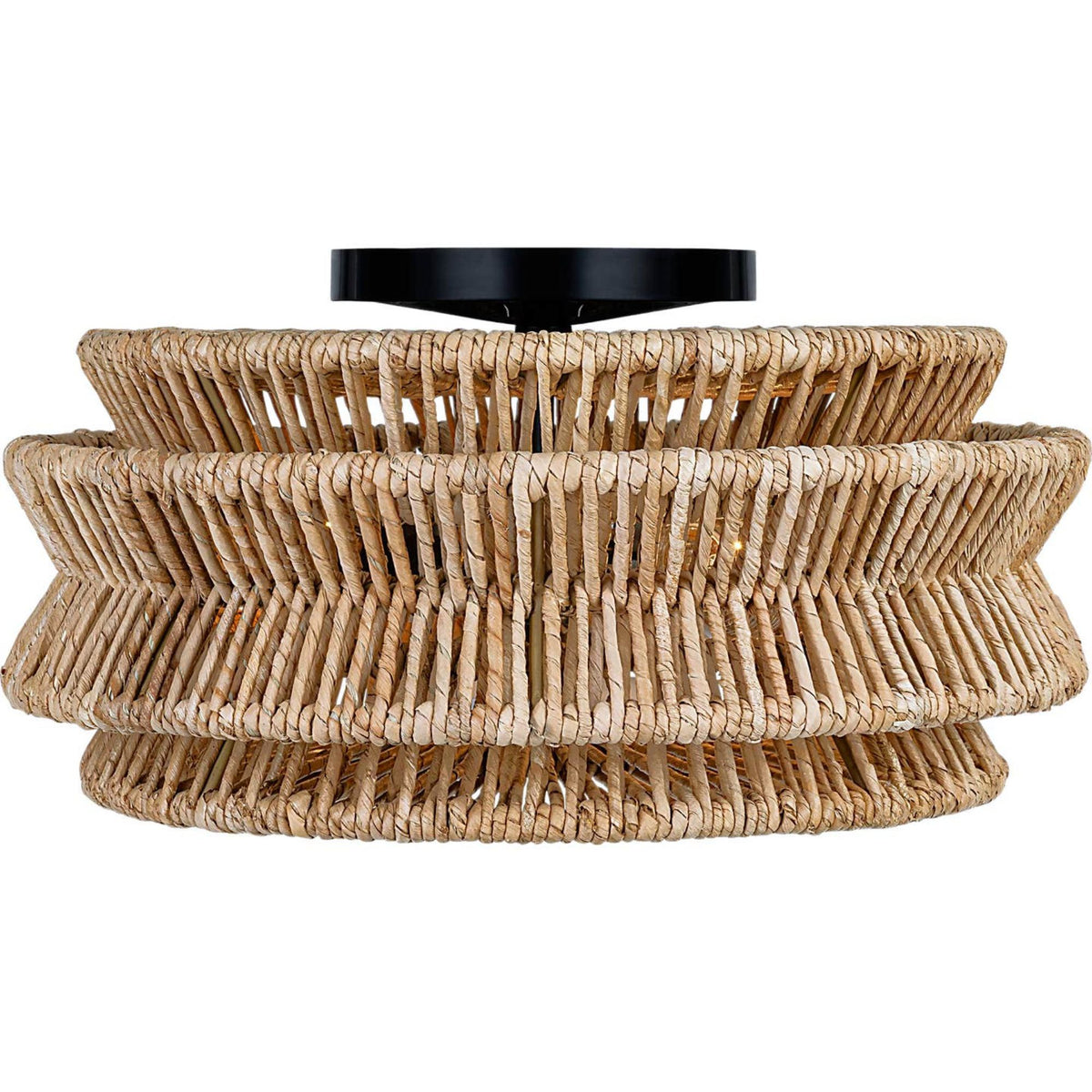 Chapman & Myers Antigua Large Drum Semi-Flush Mount in Bronze and Natural Abaca W16" x H8.25"