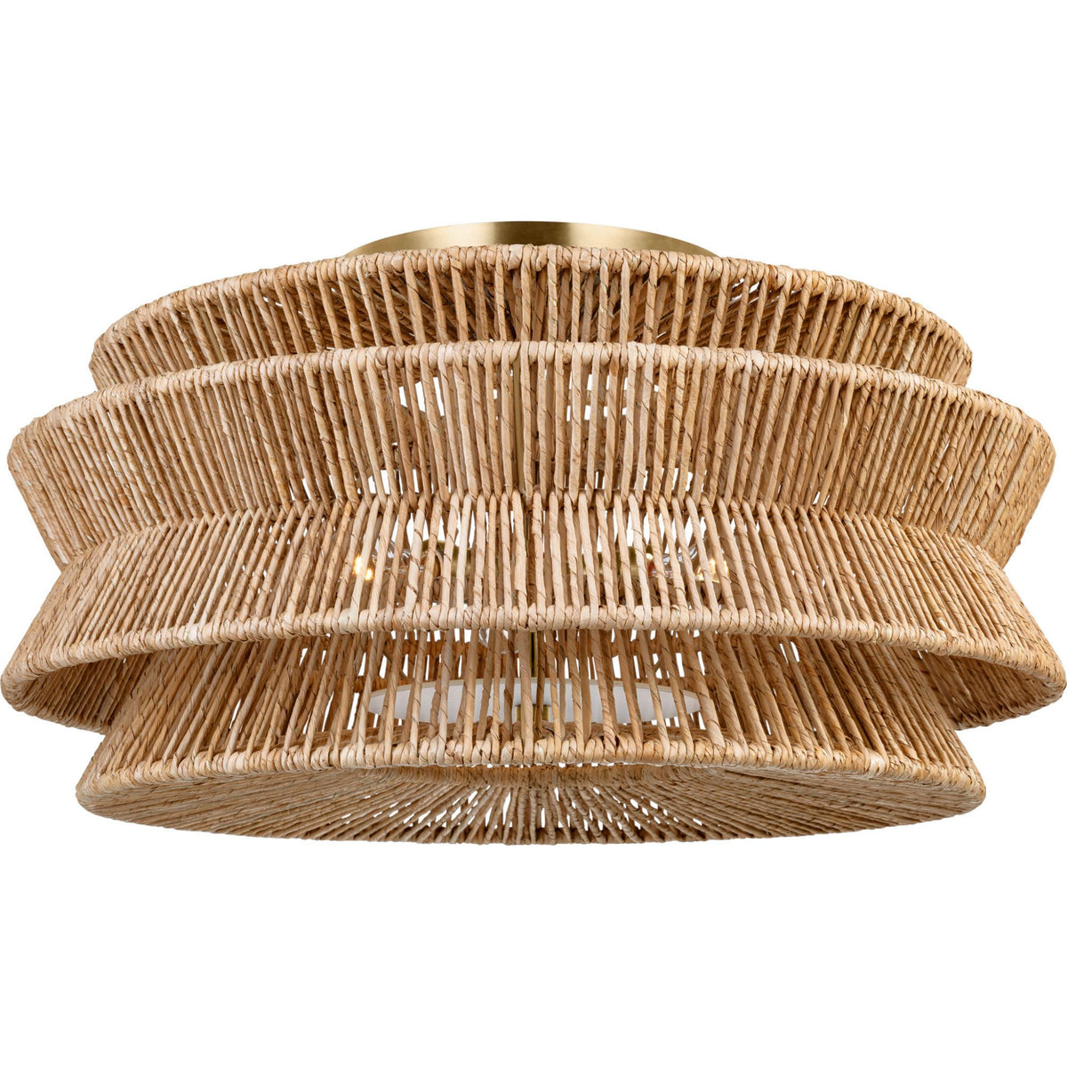 Chapman & Myers Antigua Grande Semi-Flush Mount in Antique-Burnished Brass and Natural Abaca W30" x H15.75"