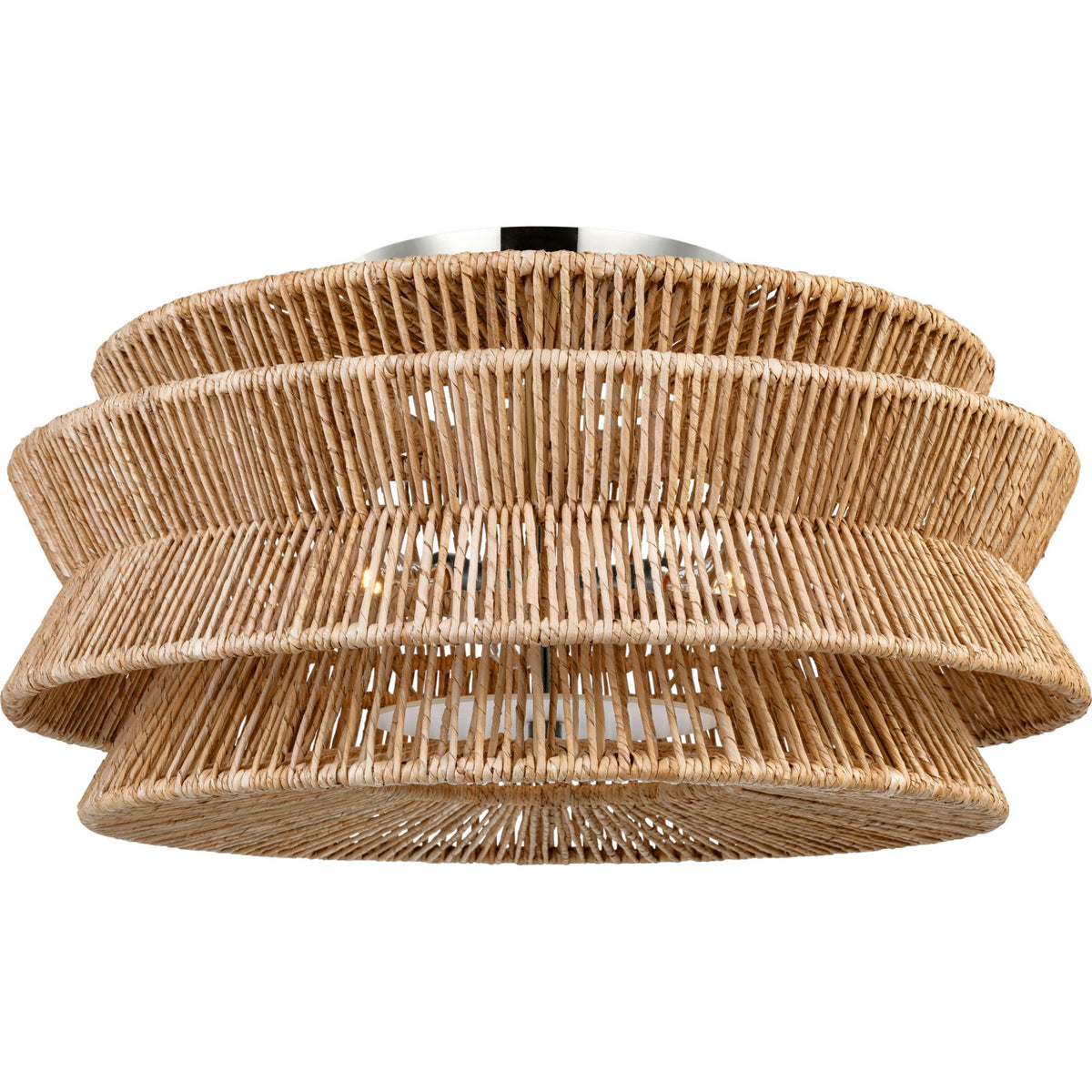 Chapman & Myers Antigua Grande Semi-Flush Mount in Polished Nickel and Natural Abaca W30" x H15.75"