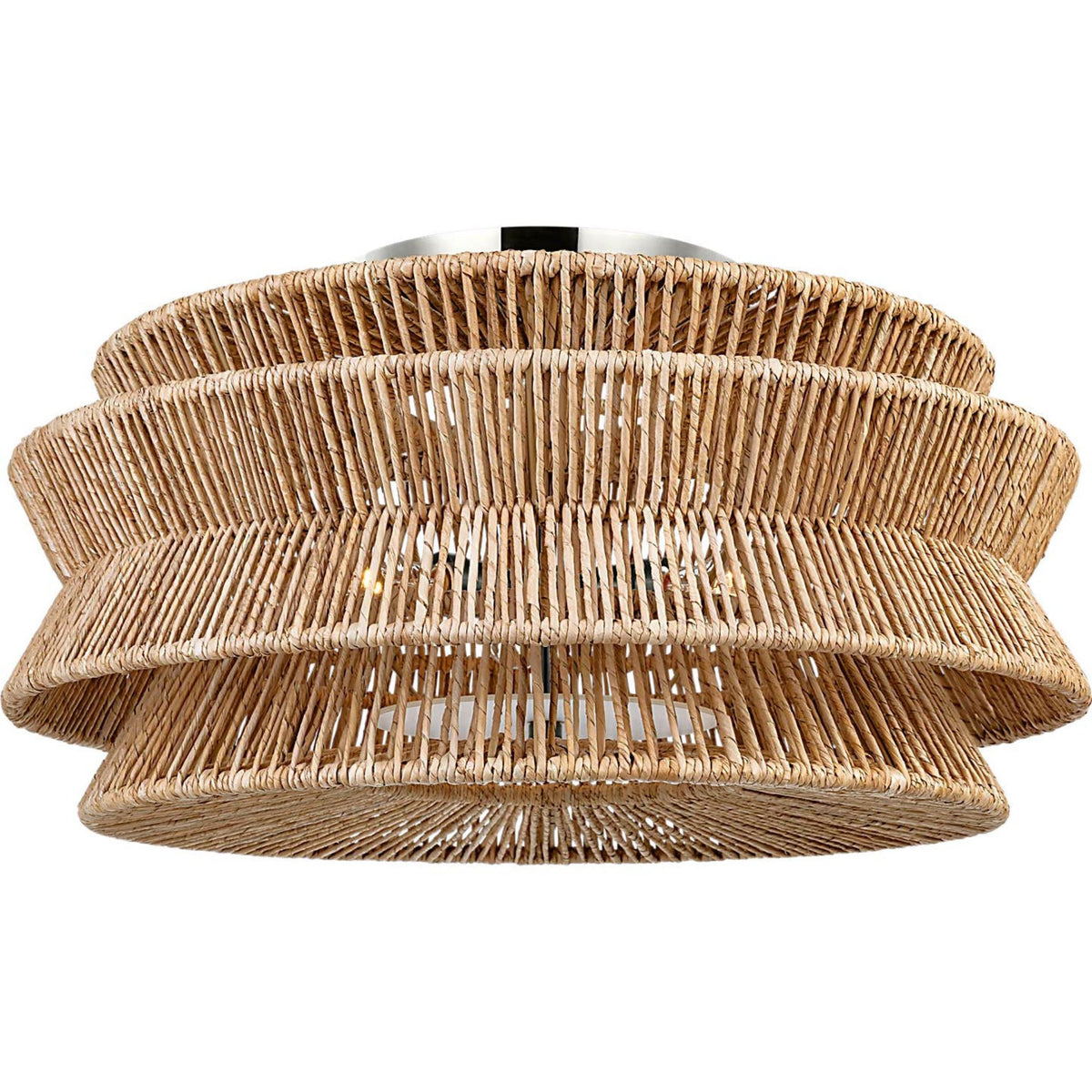 Chapman & Myers Antigua Grande Semi-Flush Mount in Polished Nickel and Natural Abaca W30" x H15.75"
