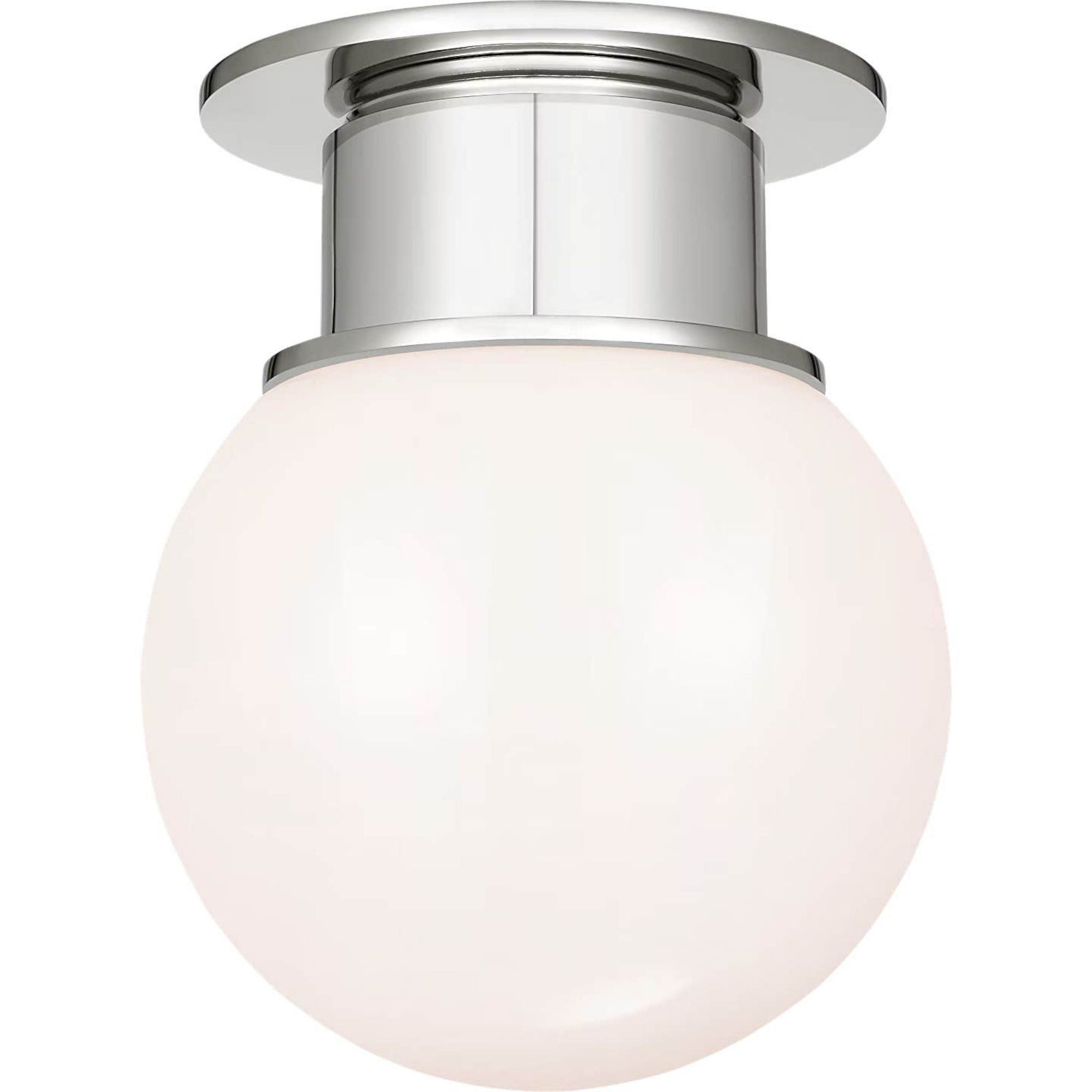 Chapman & Myers Callan 9" Flush Mount in Polished Nickel with White Glass Globe W9" x H11"