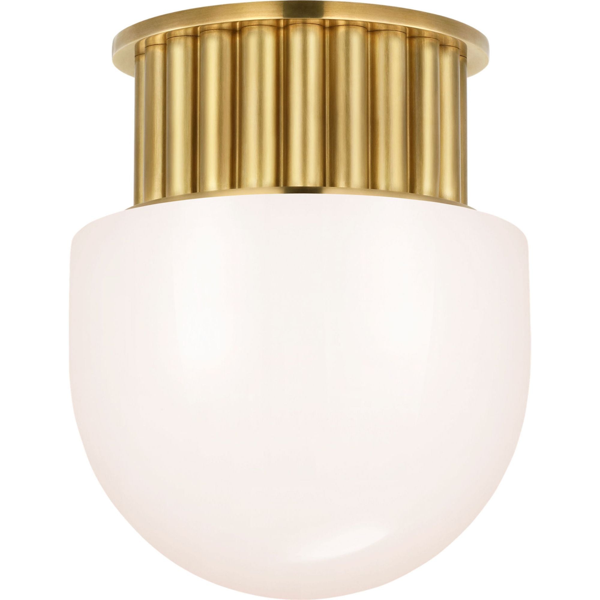 Chapman & Myers Nolan 8" Flush Mount in Antique-Burnished Brass with White Glass Dome W8" x H9.5"