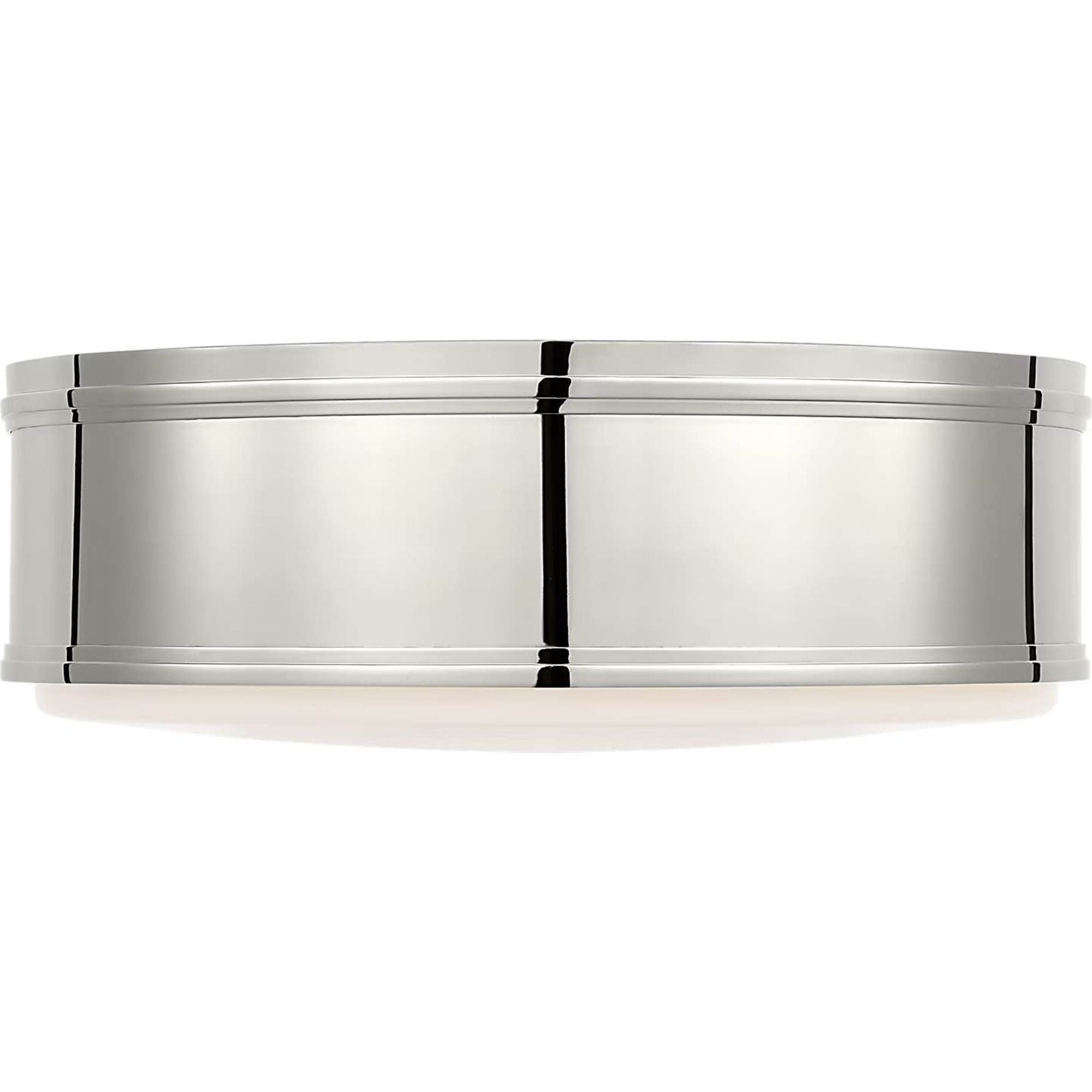 Chapman & Myers Marden 18" Flush Mount in Polished Nickel with White Glass W17.5" x H6"