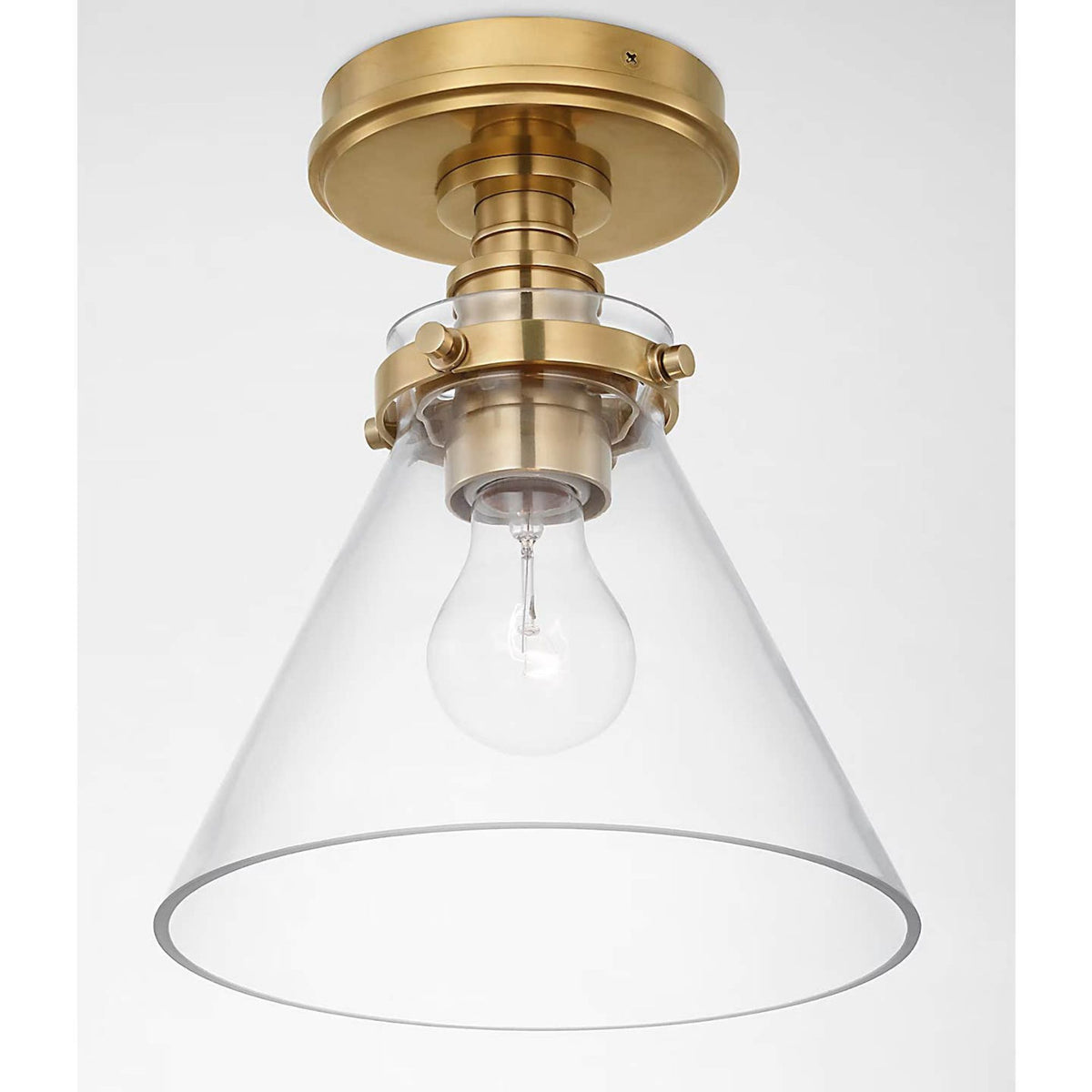 Chapman & Myers Parkington 9" Conical Flush Mount in Antique-Burnished Brass with Clear Glass W8.5" x H10"