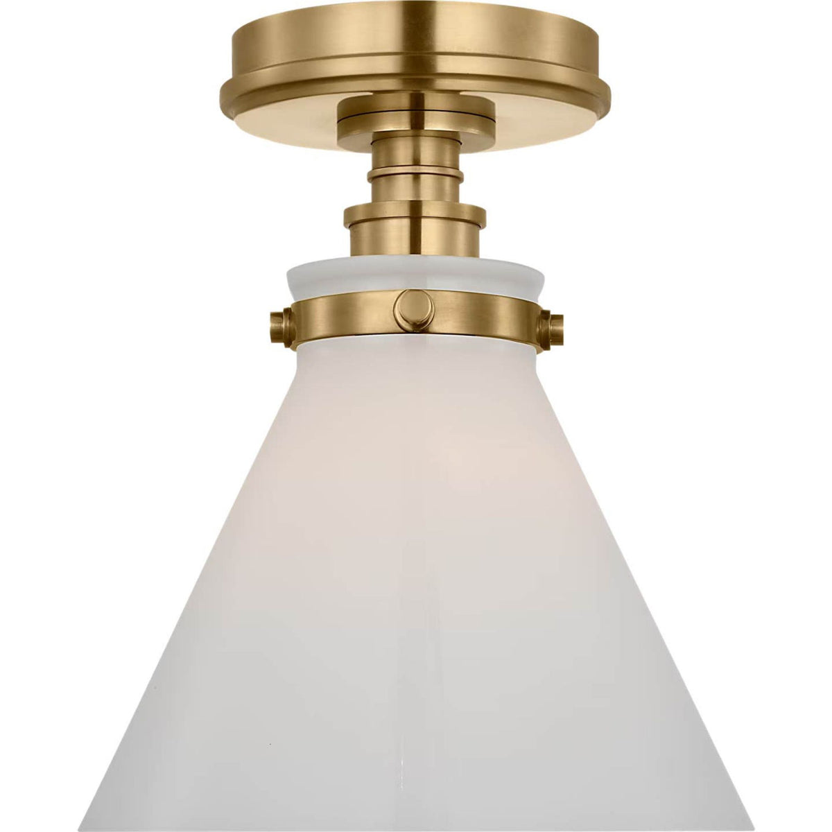 Chapman & Myers Parkington 9" Conical Flush Mount in Antique-Burnished Brass with White Glass W8.5" x H10"