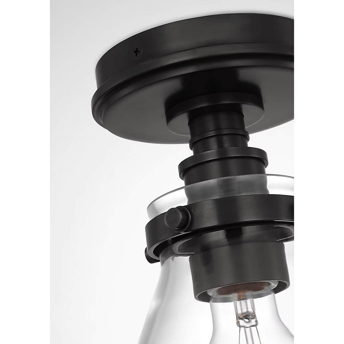 Chapman & Myers Parkington 9" Conical Flush Mount in Bronze with Clear Glass W8.5" x H10"