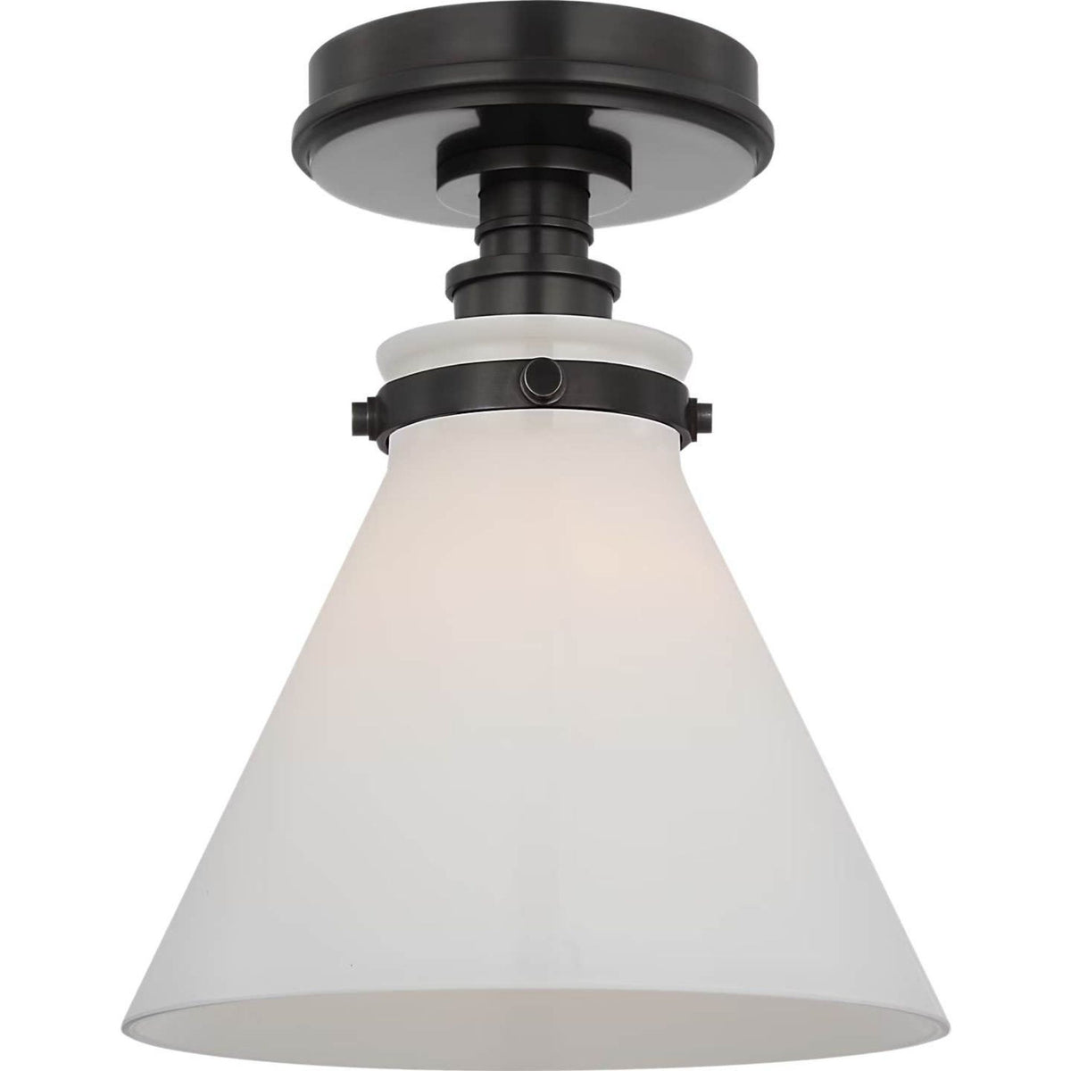 Chapman & Myers Parkington 9" Conical Flush Mount in Bronze with White Glass W8.5" x H10"