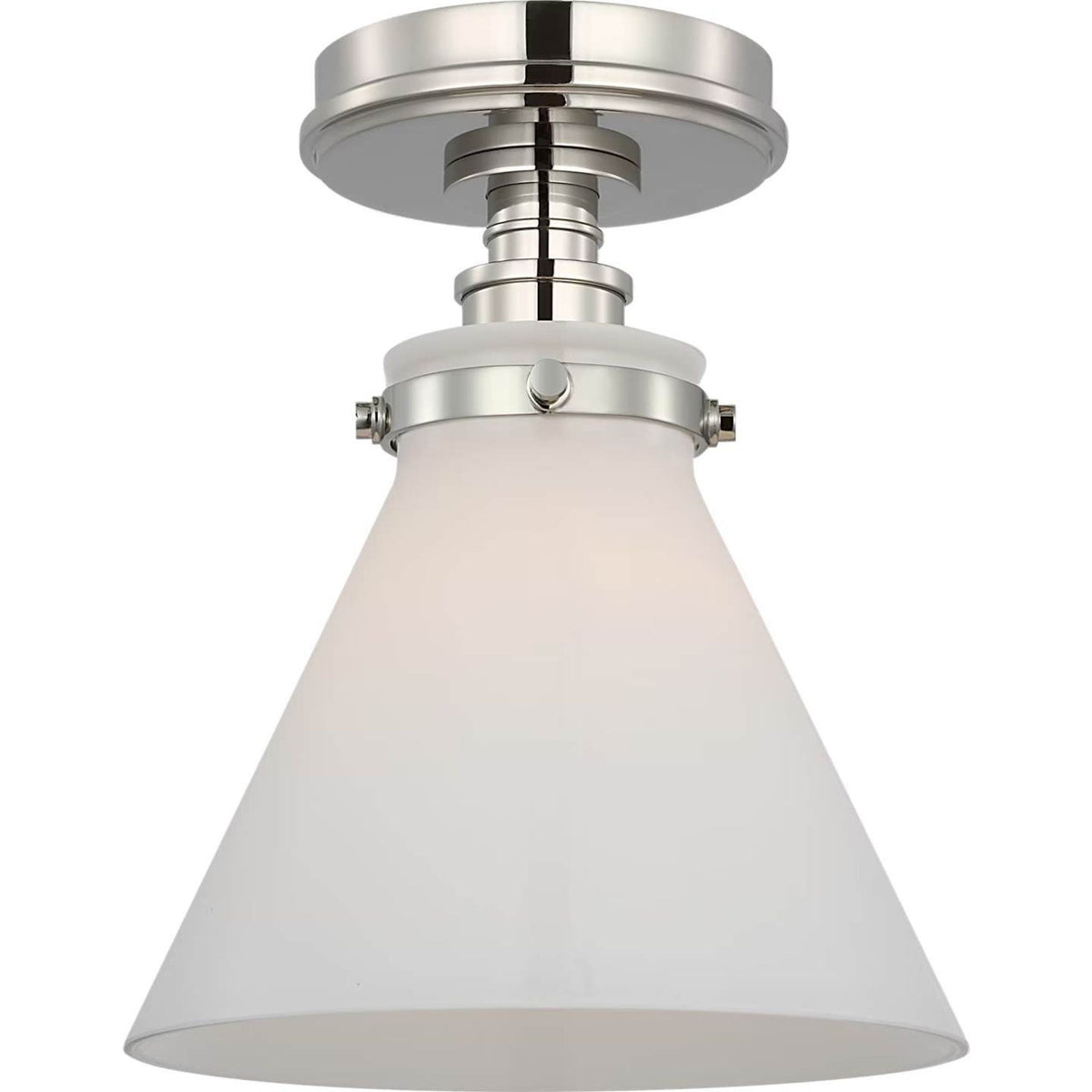 Chapman & Myers Parkington 9" Conical Flush Mount in Polished Nickel with White Glass W8.5" x H10"
